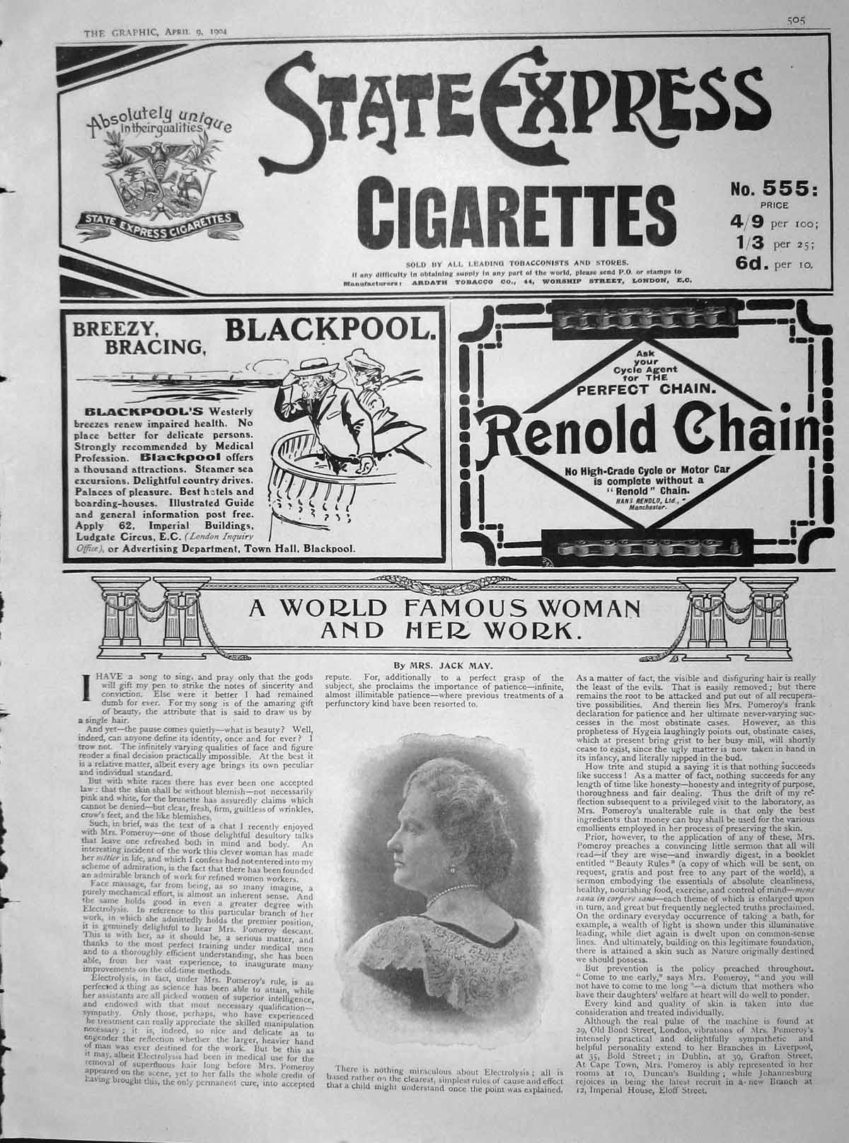 Original Old Antique Print 1904 Mrs Jack May State Express Cigarettes Blackpool