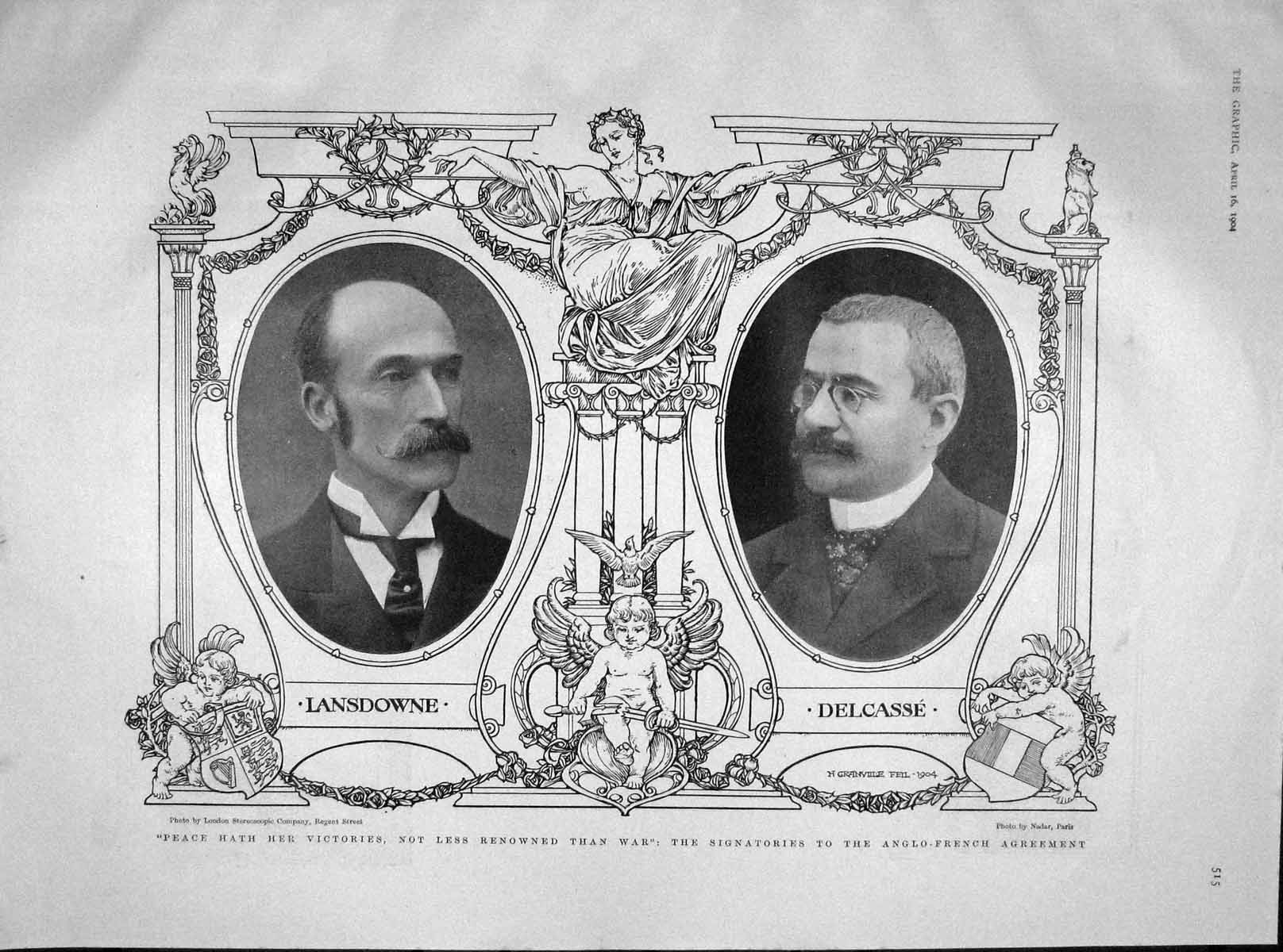 Old Antique Print 1904 Lansdowne Delcasse Cambon King Edward Copenhagen 20th