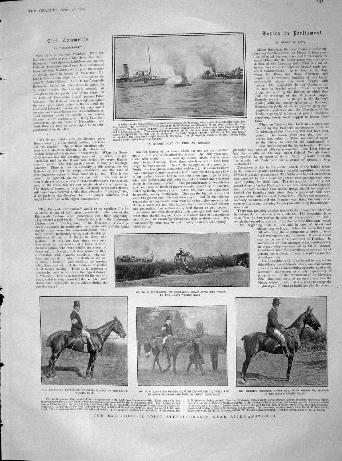Old Antique Print 1904 Steeplechase Rickmansworth Batten Meyrick Nigeria 20th