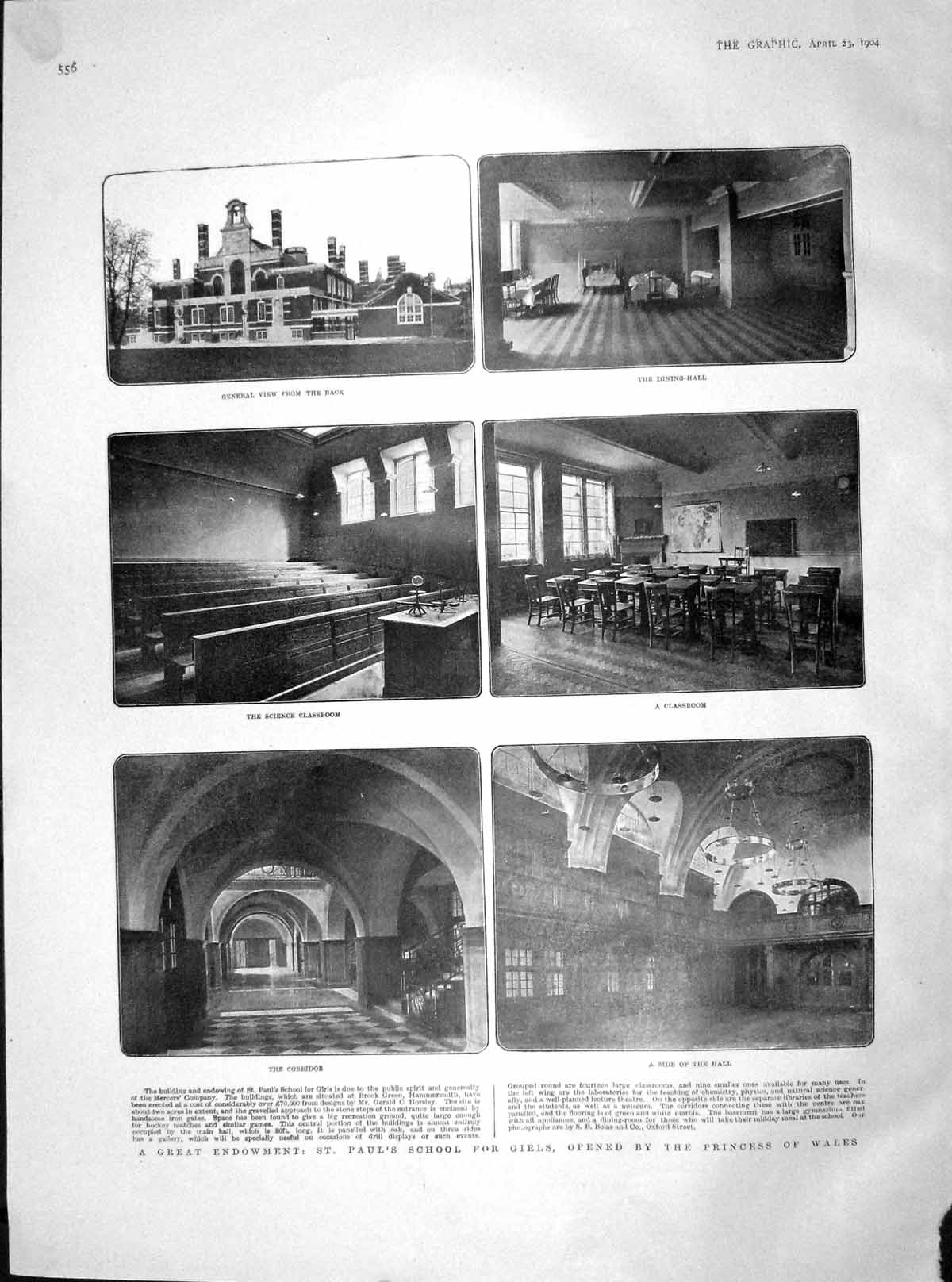 Original Old Antique Print 1904 Paul'S School Girls London Ship Pobieda Clifton