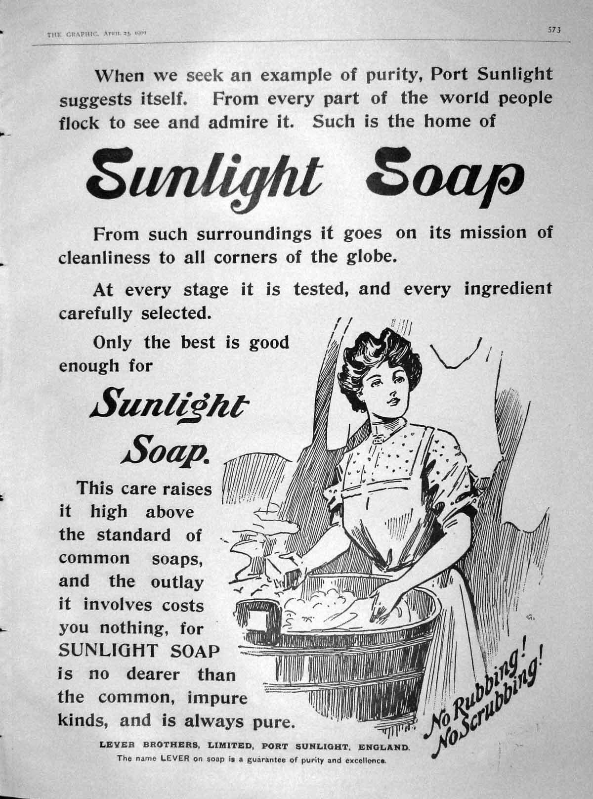 Old Antique Print 1904 Advertisement Sunlight Soap Lever Brothers Ref.3 20th