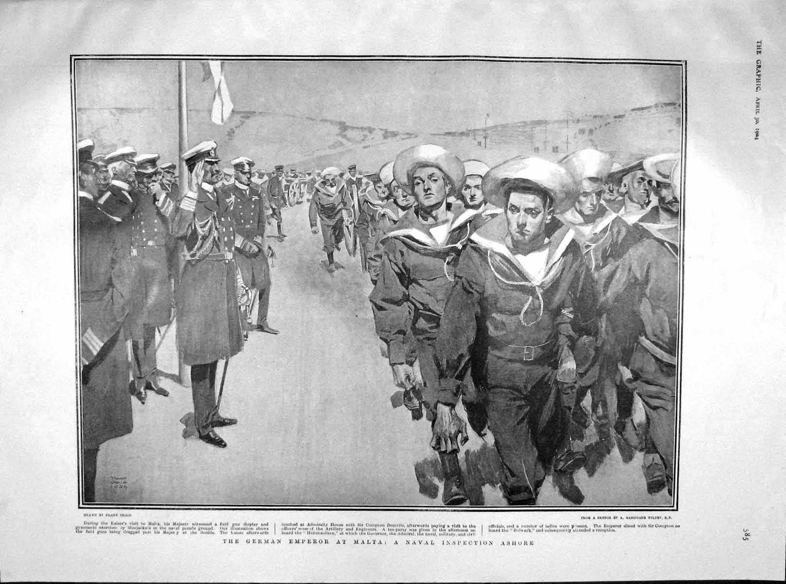 Old Antique Print 1904 German Emperor Malta Navy War Ormonde Ireland King 20th