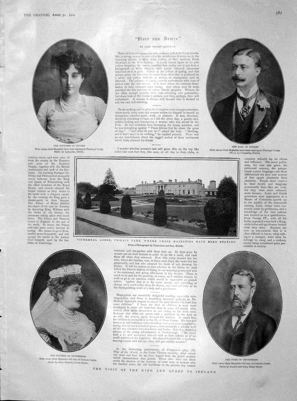 Old Antique Print 1904 Dudley Phoenix Park Ireland Devonshire Whale Navy 20th