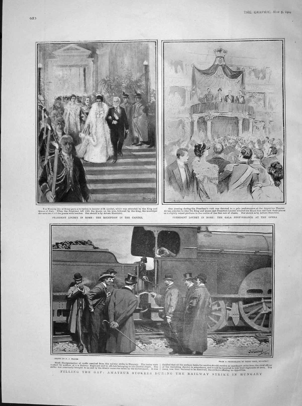 Old Antique Print 1904 Loubet Rome Railway Strike Hungary Ireland Horses 20th