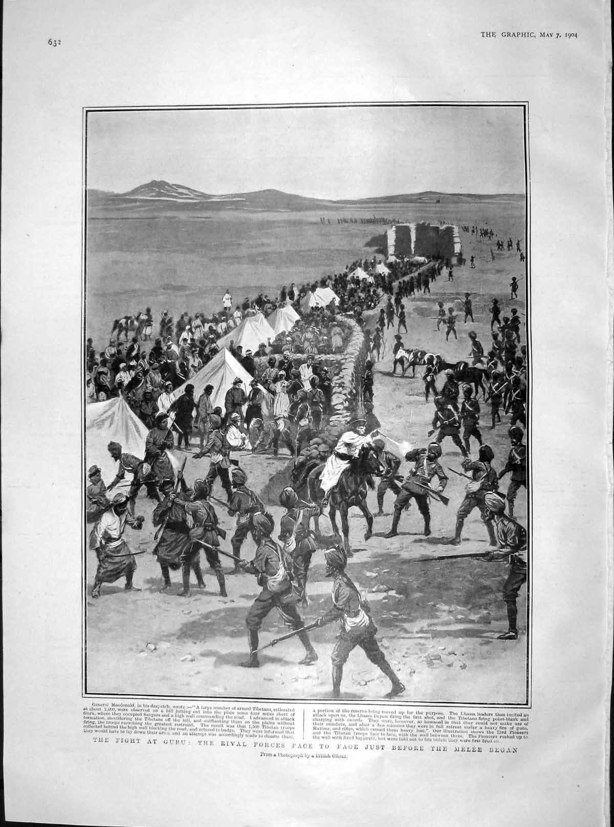 Original Old Antique Print 1904 Guru Fight Macdonald Lhassa Railway Ships Maru