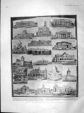 Old Antique Print 1904 Louis Buildings Palace Iowa Ireland Lismore Castle 20th