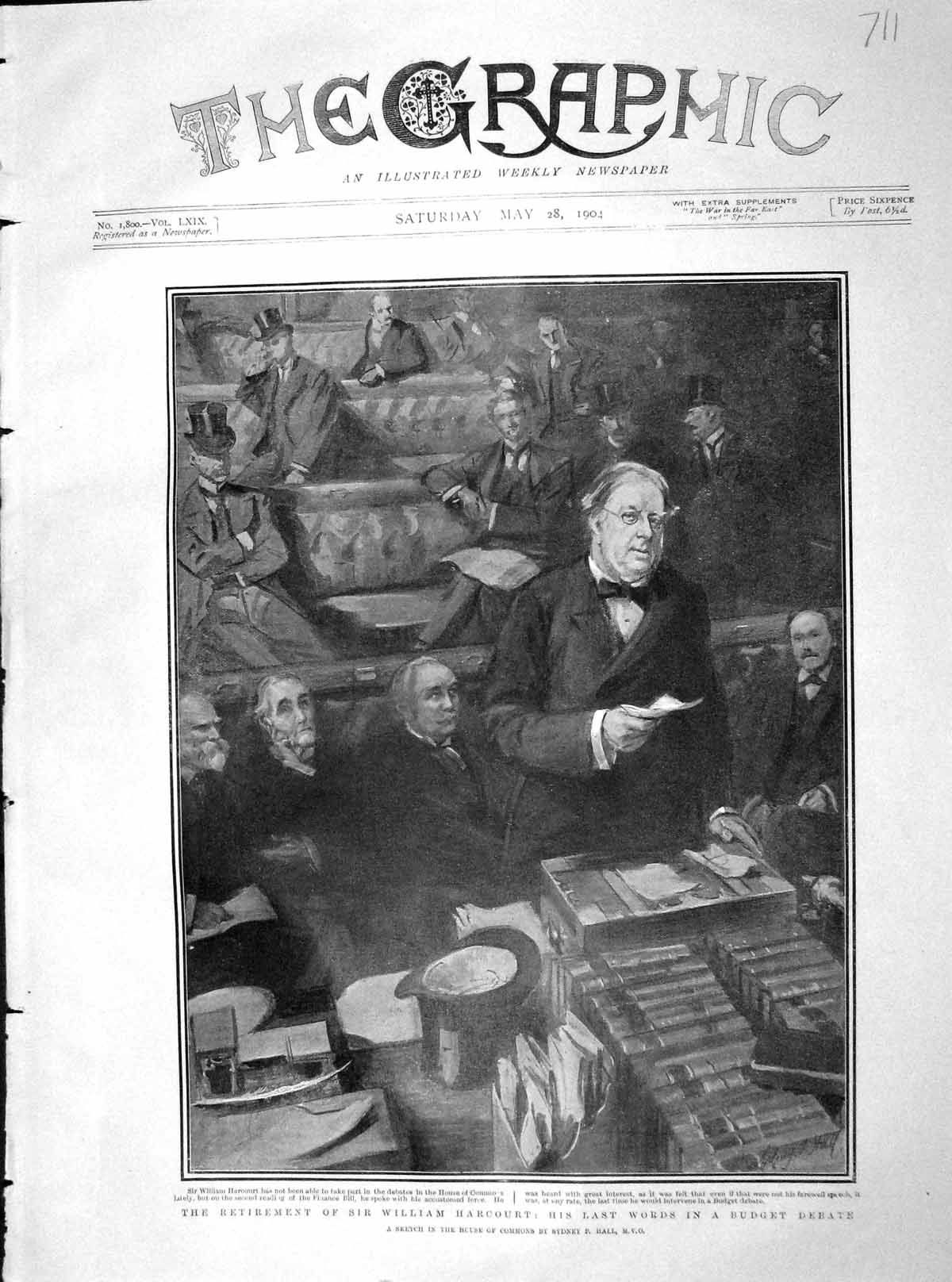 Original Old Antique Print 1904 Retirement Sir William Harcourt Budget Debate