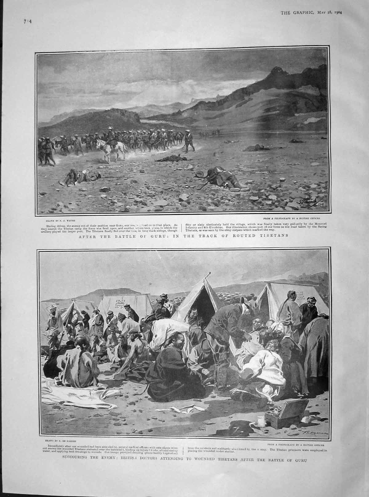 Original Old Antique Print 1904 Battle Guru Tibetans British Doctors War Siers
