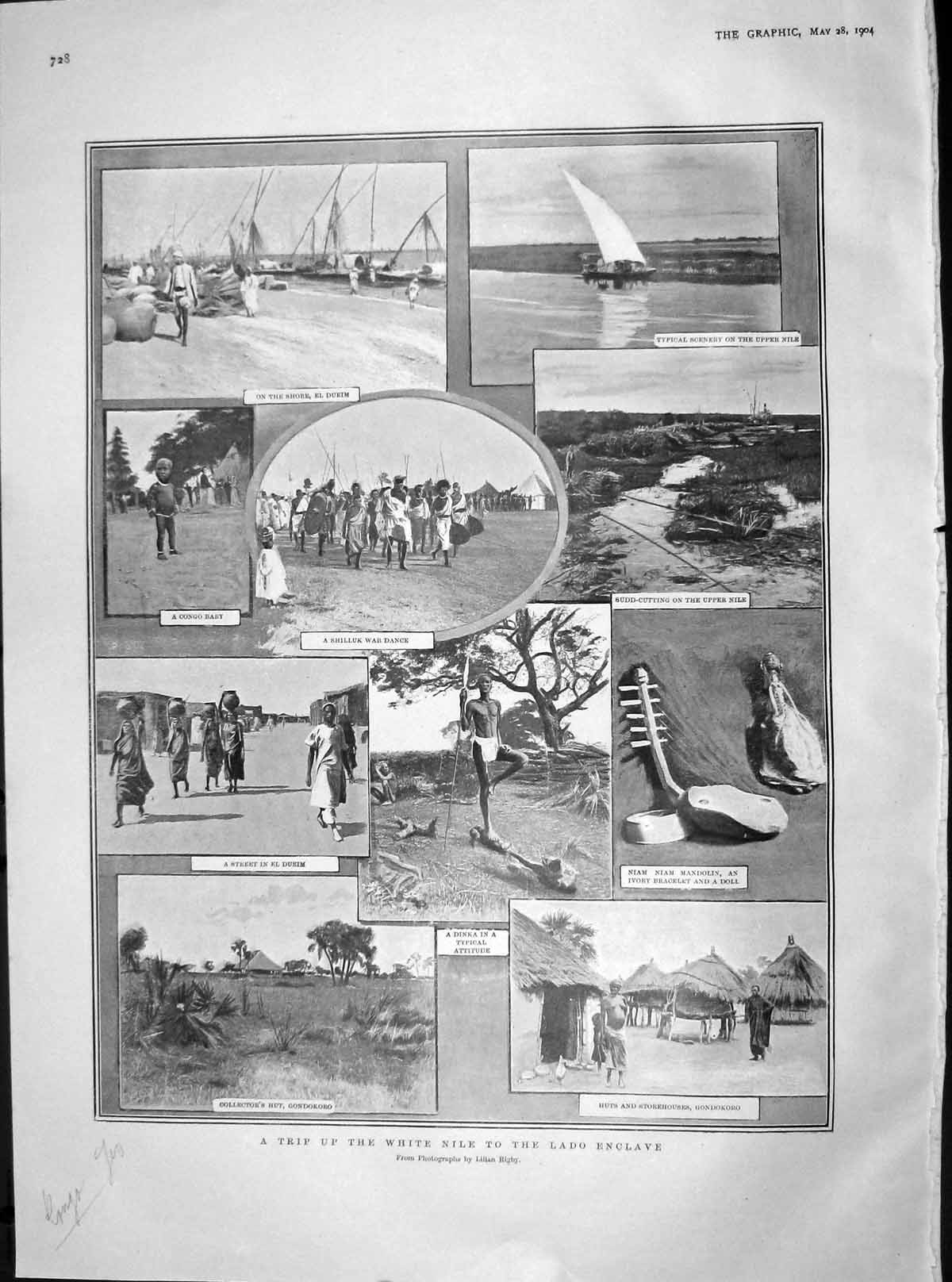 Old Antique Print 1904 White Nile Lado Dueim Gondokoro Gordon-Bennett Car 20th