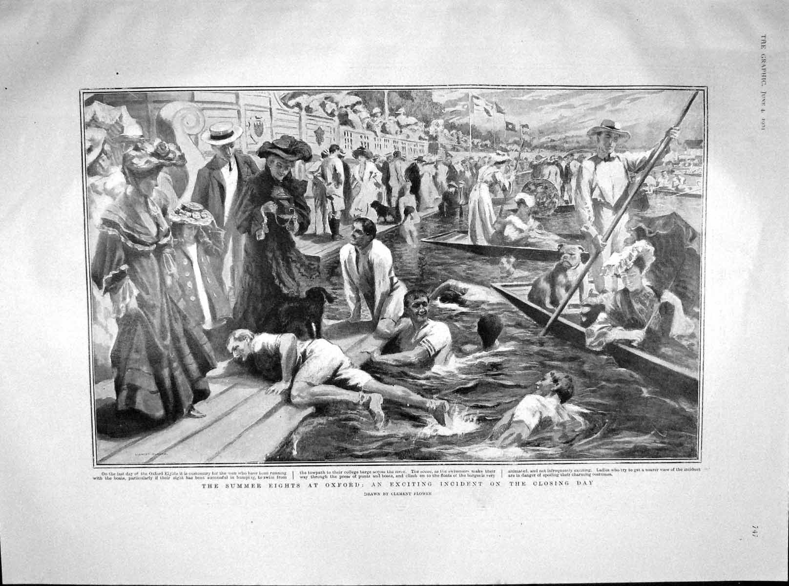 Old Antique Print 1904 Oxford Eights River Boats Military Tournament Army 20th