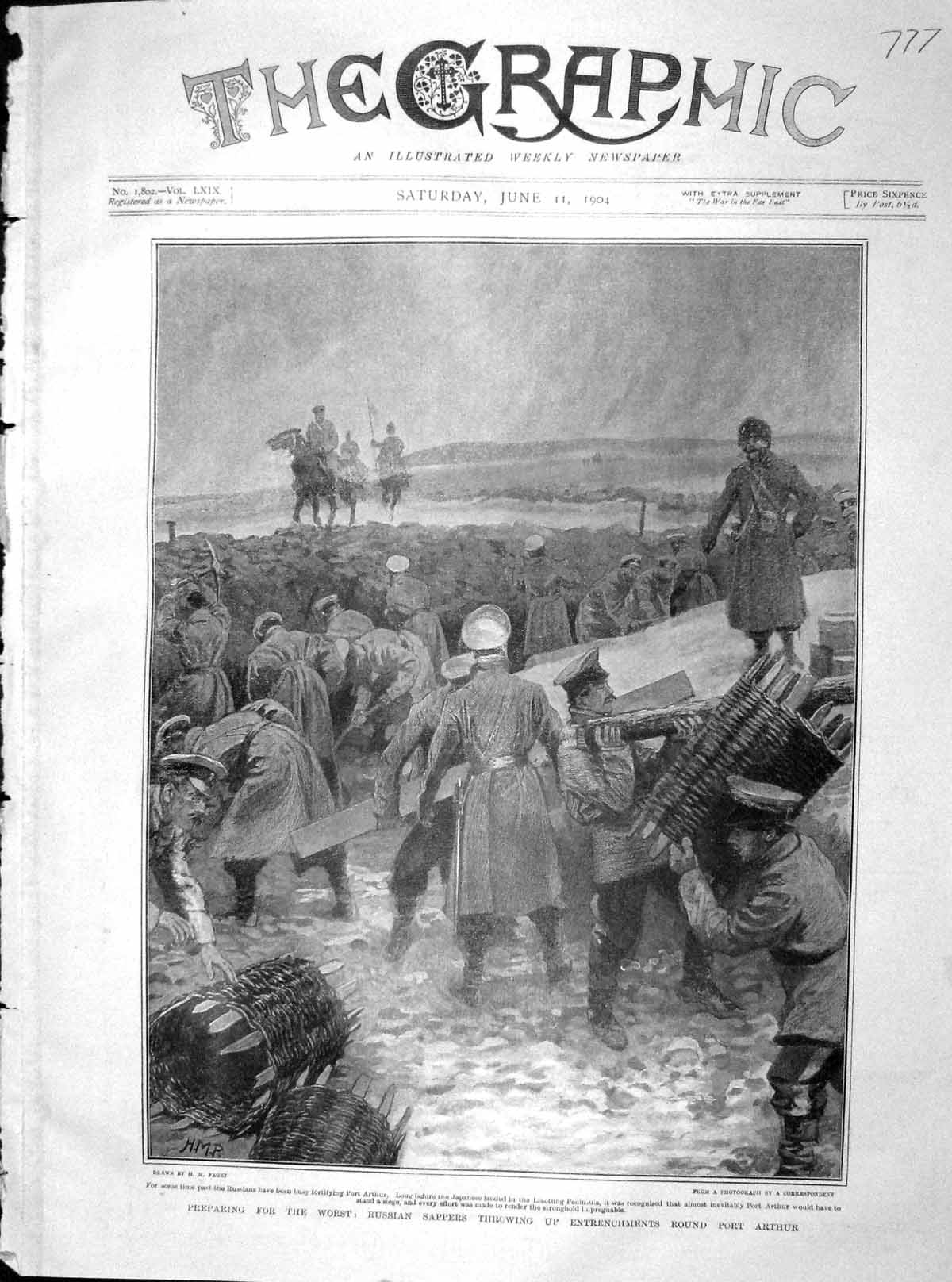 Original Old Antique Print 1904 Russian Sappers Entrenchments Port Arthur War