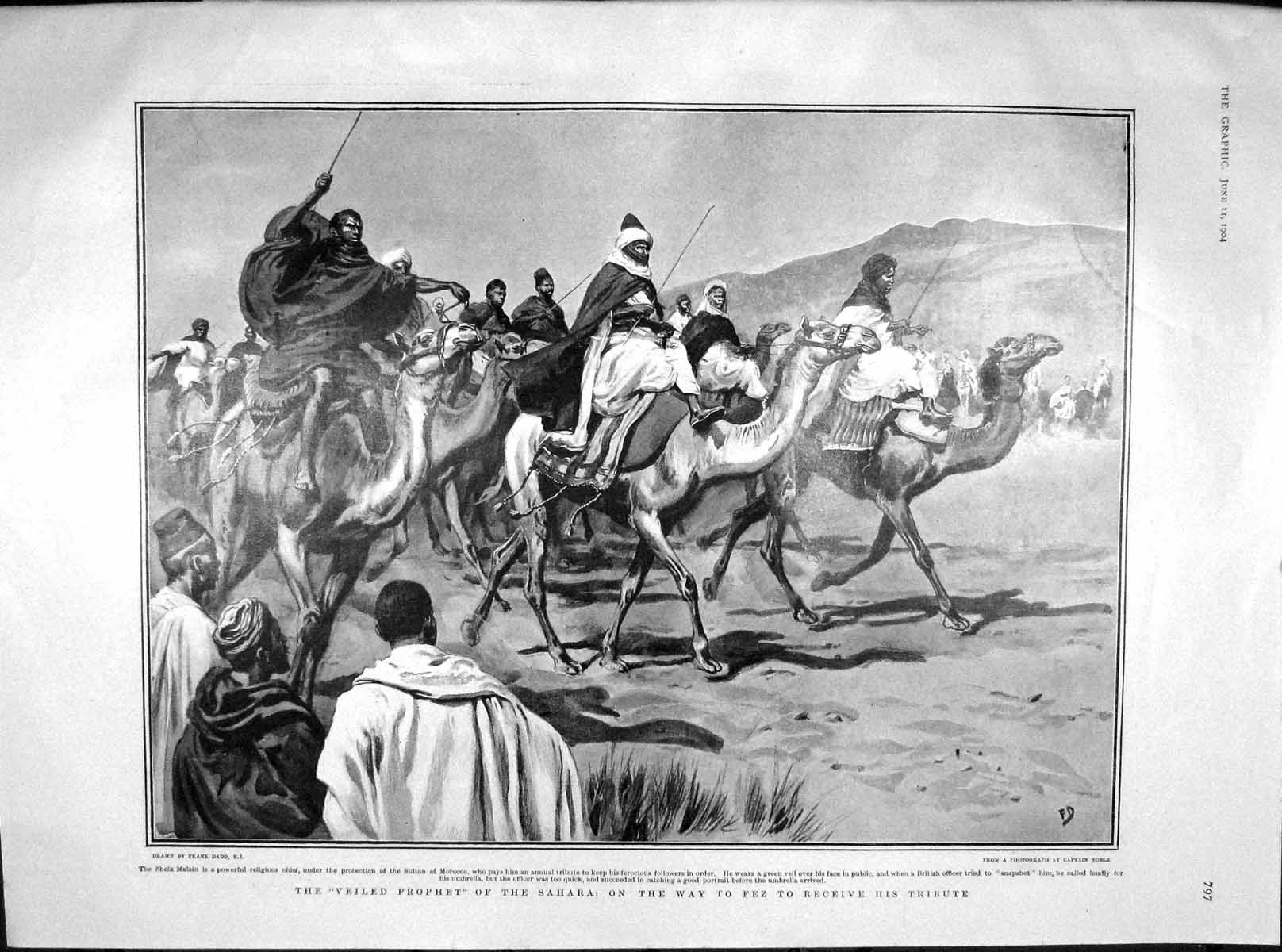 Old Antique Print 1904 Sahara Sheik Malain Fez Veiled Prophet Shakespeare 20th