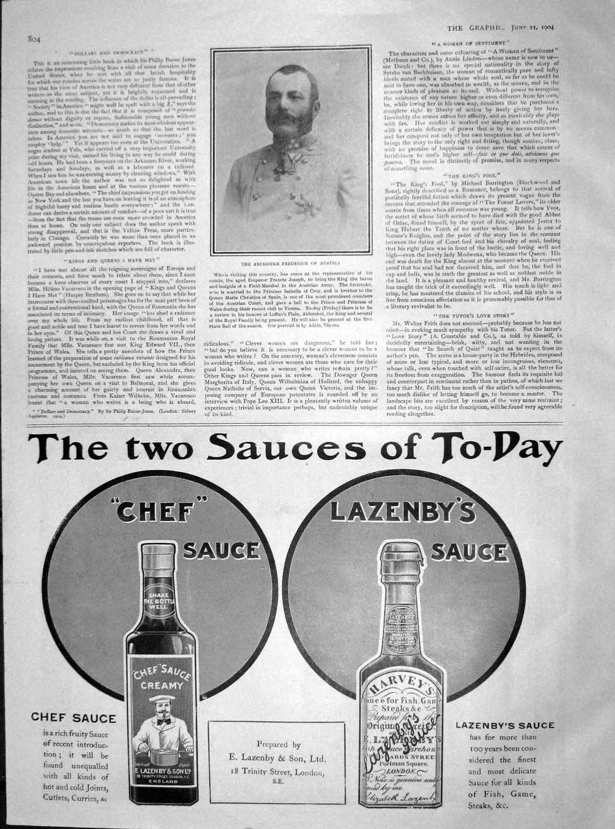 Original Old Antique Print 1904 Archduke Frederick Austria Lazenby Sauce London