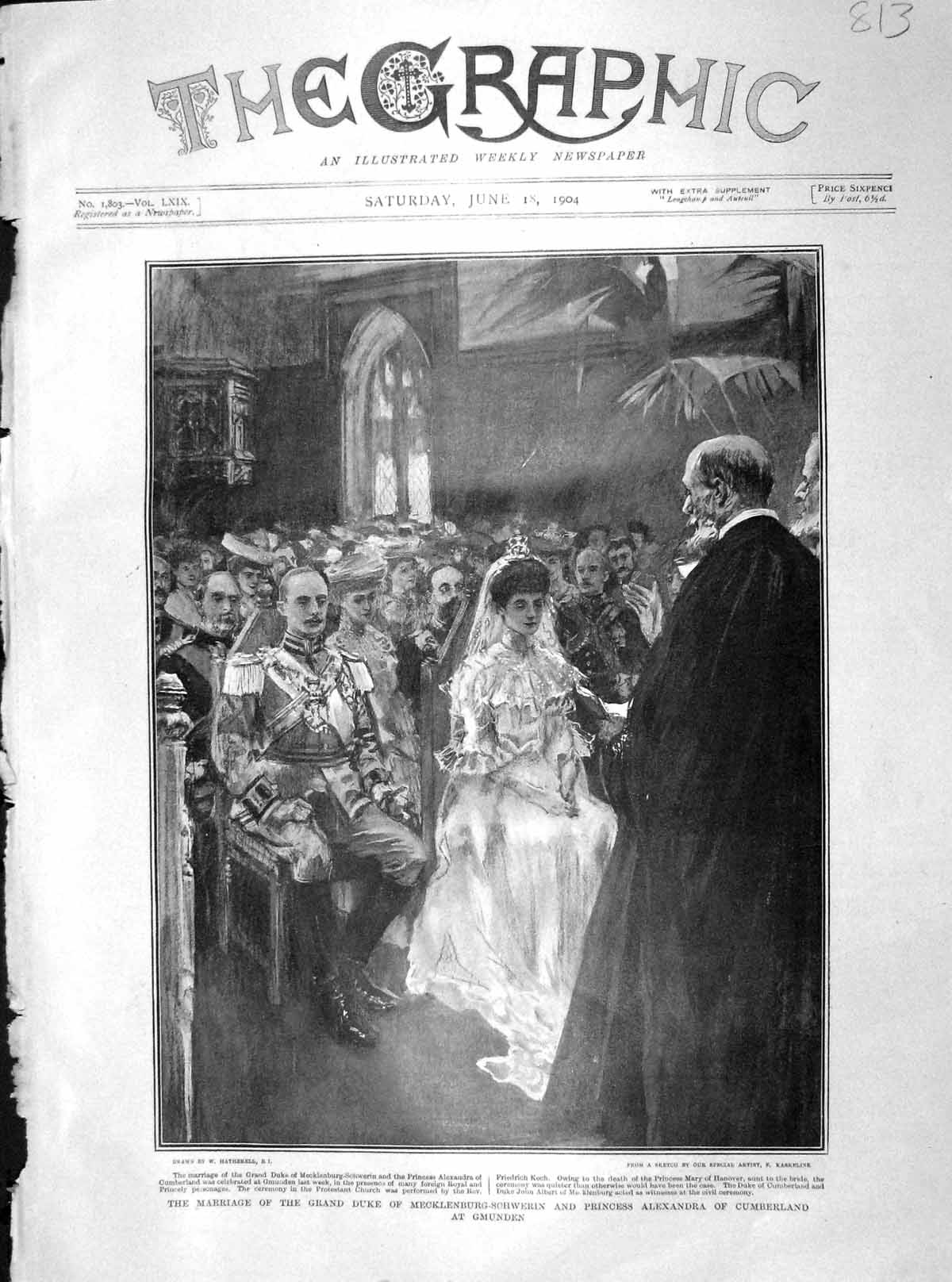 Original Old Antique Print 1904 Wedding Duke Mecklenburg-Schwerin Cumberland