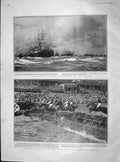 Old Antique Print 1904 Lloyd War Ships Glover Auteuil Horses Steeplechase 20th