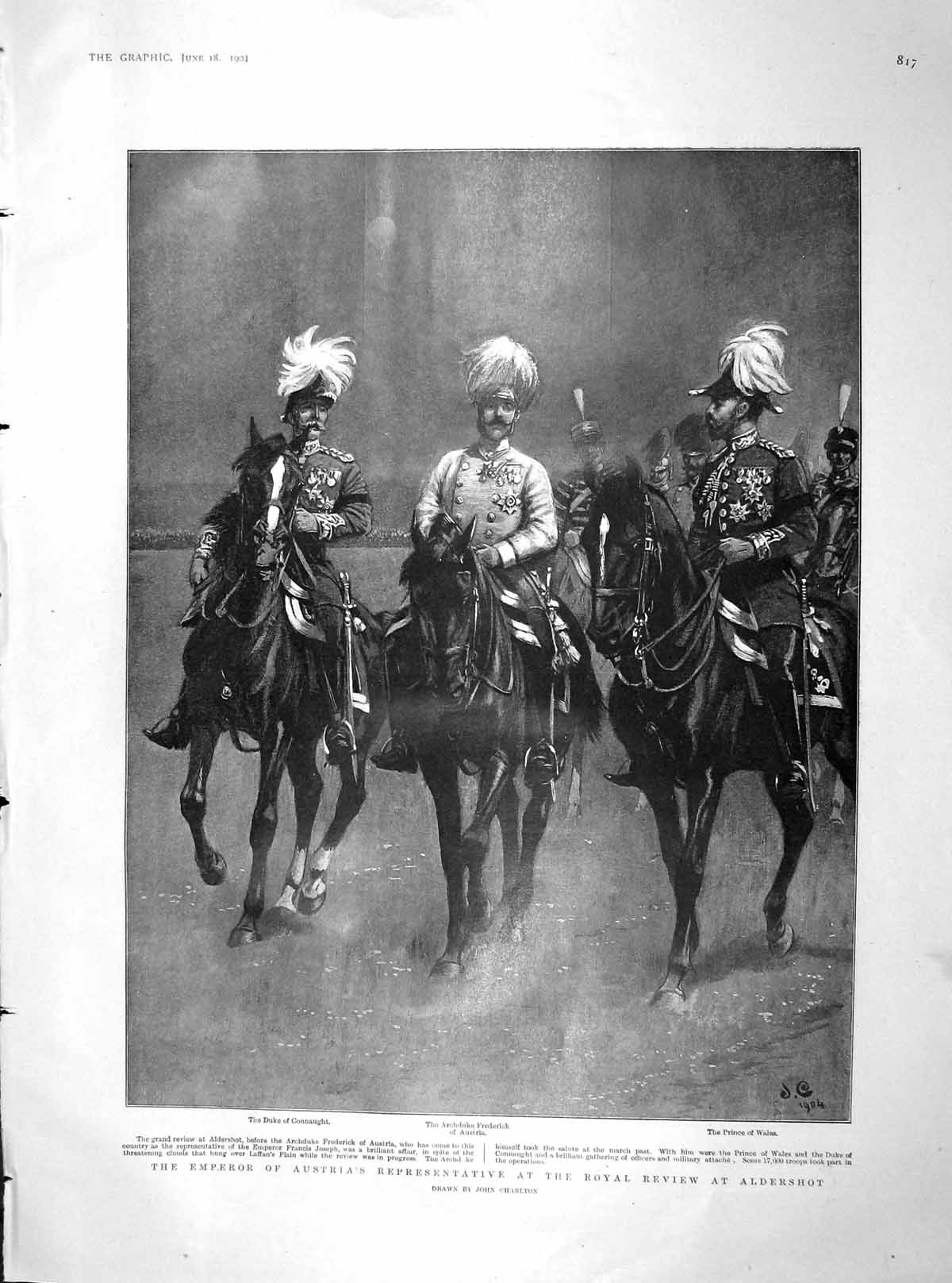 Original Old Antique Print 1904 Emperor Austria Connaught Prince Gordon-Bennett