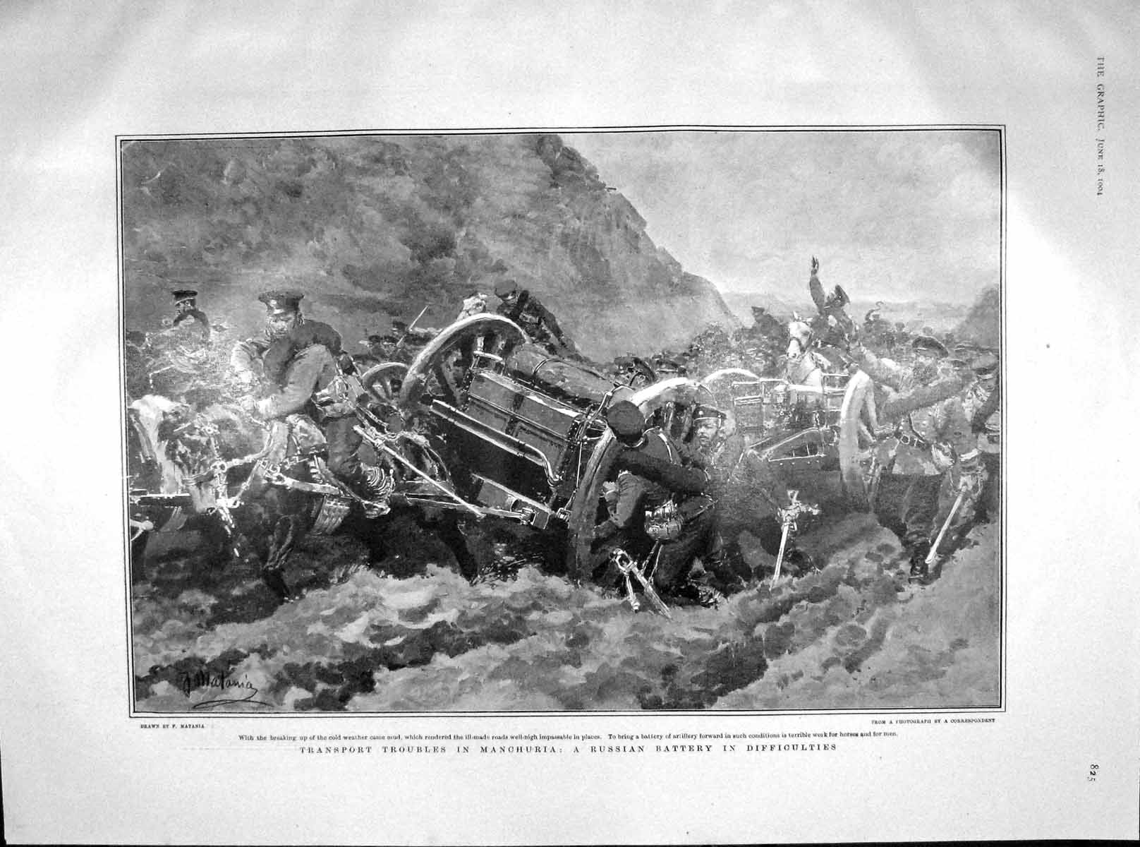 Original Old Antique Print 1904 Transport Manchuria Russian Army Gmunden Eton