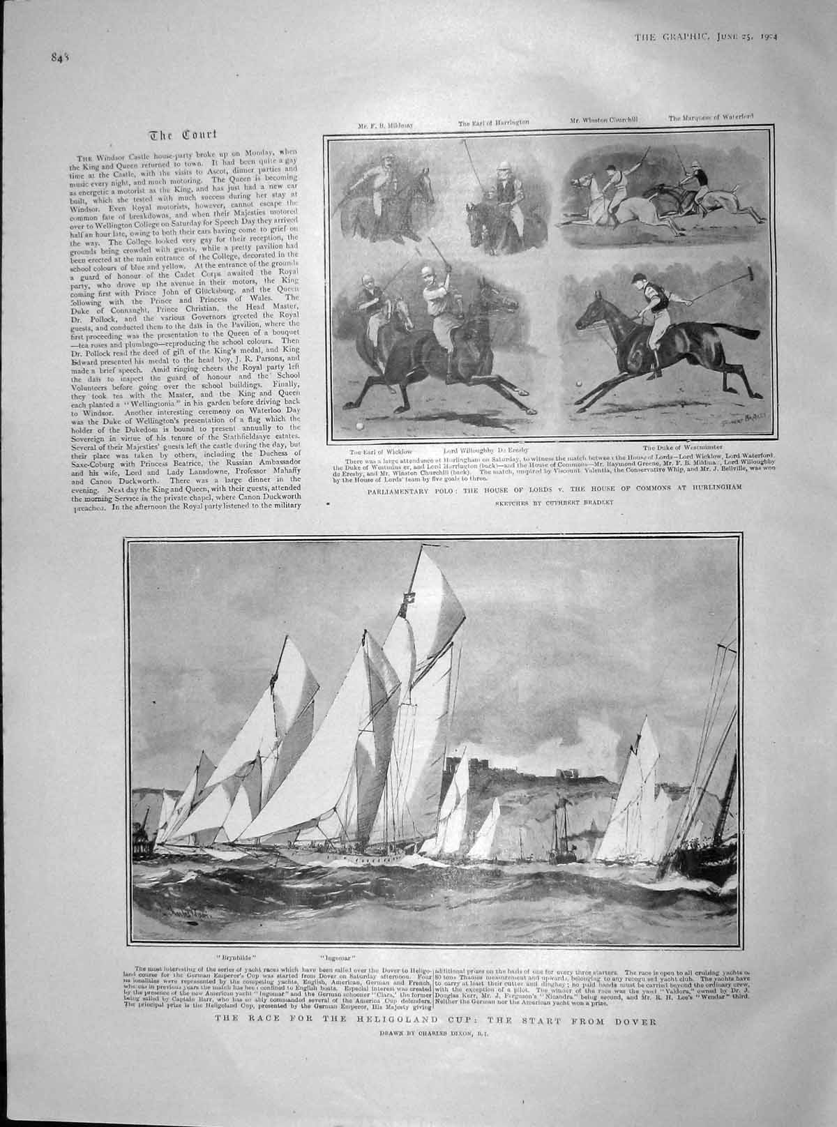 Old Antique Print 1904 Lords Commons Polo Yachts Ingomar Brynhilde Dover 20th