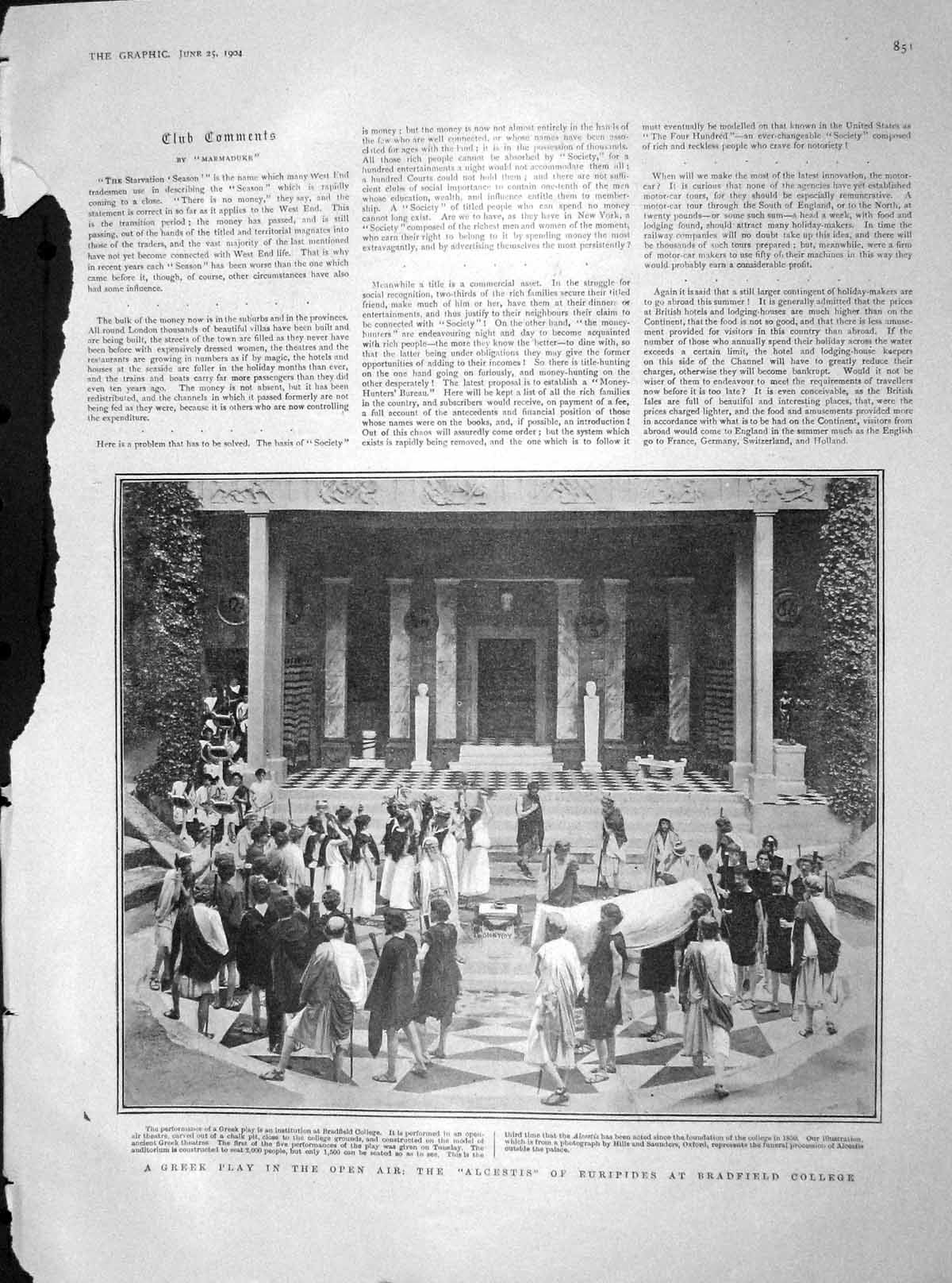 Old Antique Print 1904 Greek Play Alcestis Bradfield College Ascot Sport 20th