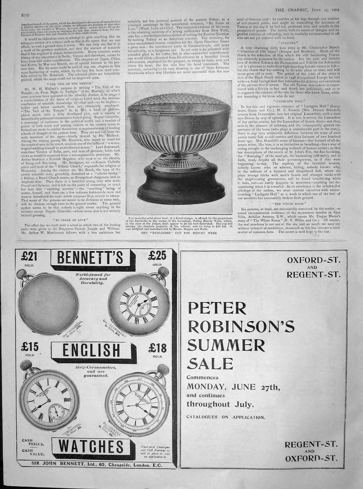 Original Old Antique Print 1904 Bystander Cup Henley Regatta Bennetts Watches