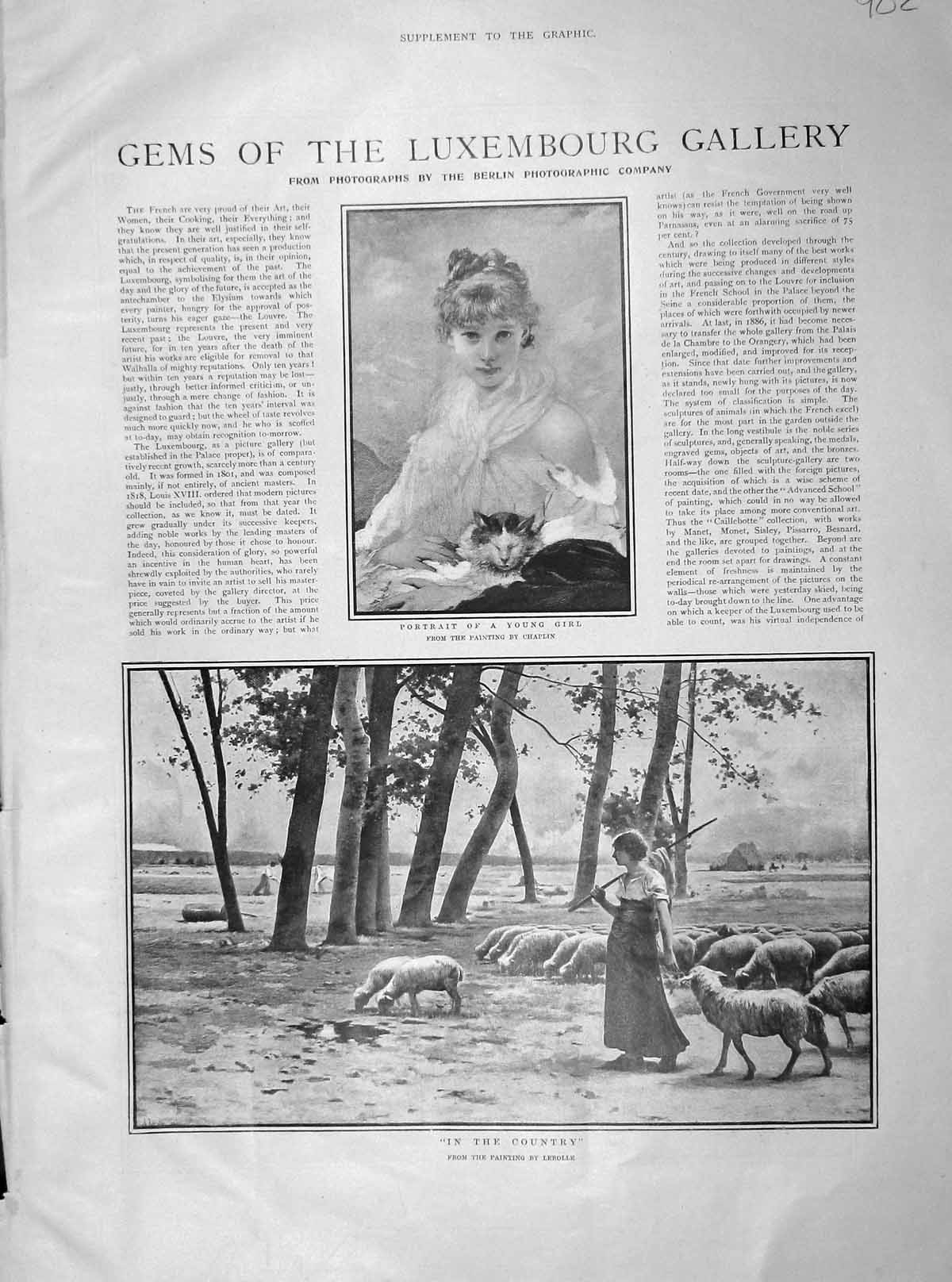 Old Antique Print 1904 Young Girl Sheep Rebels Camels Luxembourg Gallery 20th