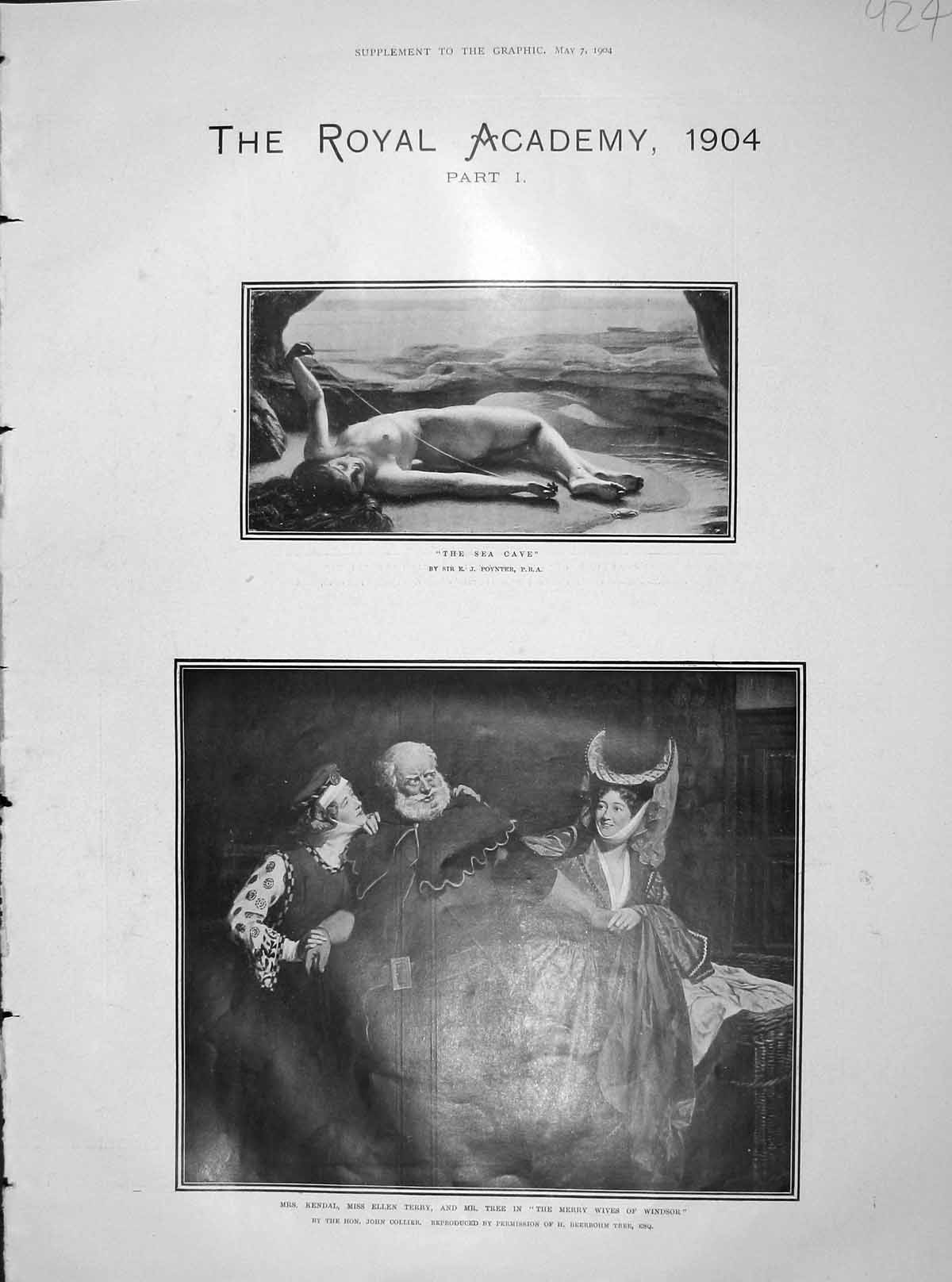 Old Antique Print 1904 Royal Academy Art Kendal Terry Theatre Canterbury 20th