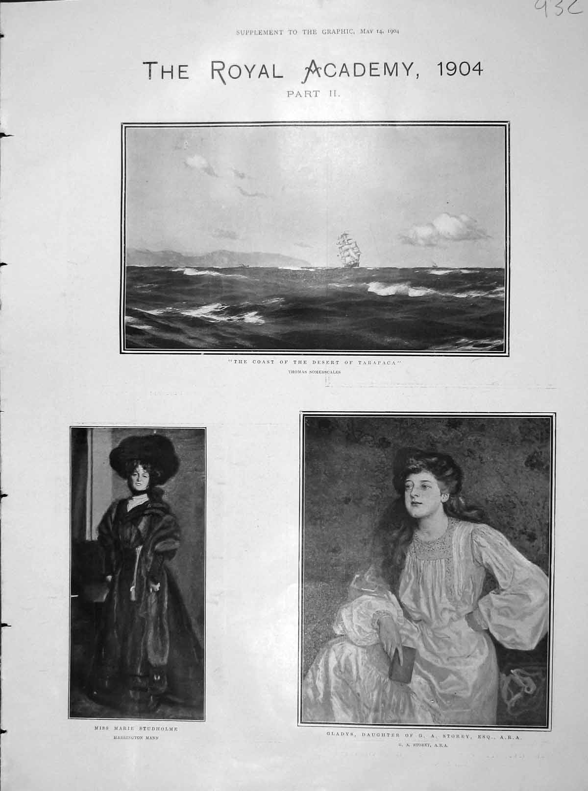 Old Antique Print 1904 Royal Academy Art Tarapaca Storey Studholme Ships 20th