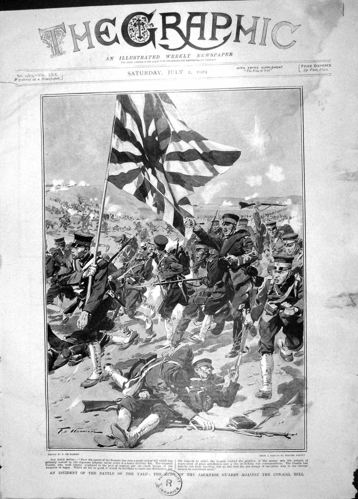 Original Old Antique Print 1904 Battle Yalu War Japanese Siers Conical Hill