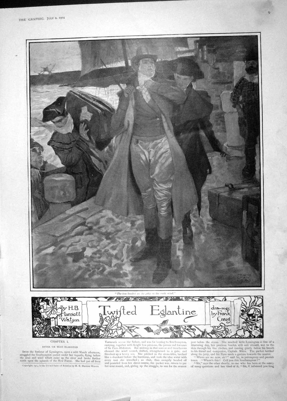 Original Old Antique Print 1904 Twisted Eglantine Men Jetty Ship Beau Blakiston