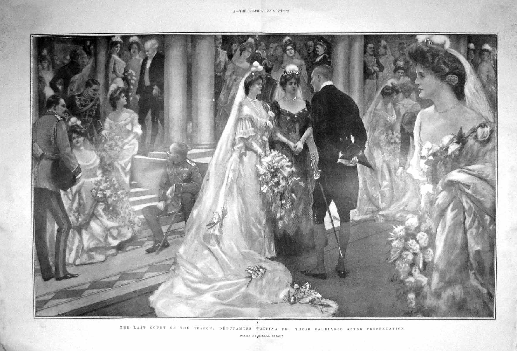 Old Antique Print 1904 Court Debutantes Ladies Dresses Carriages Romance 0 20th