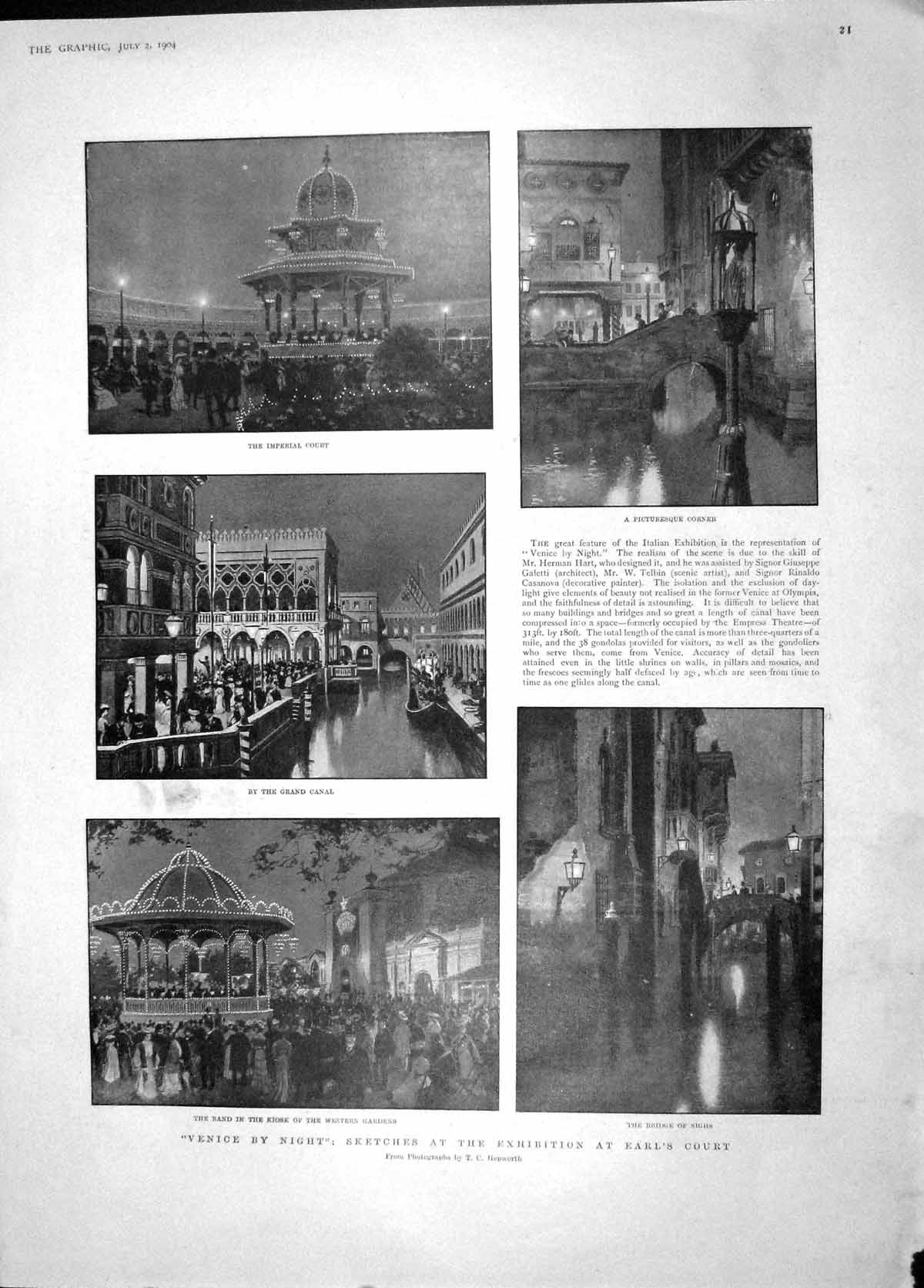 Old Antique Print 1904 Venice Canal Earl'S Court Murray Scott Orrery War 20th
