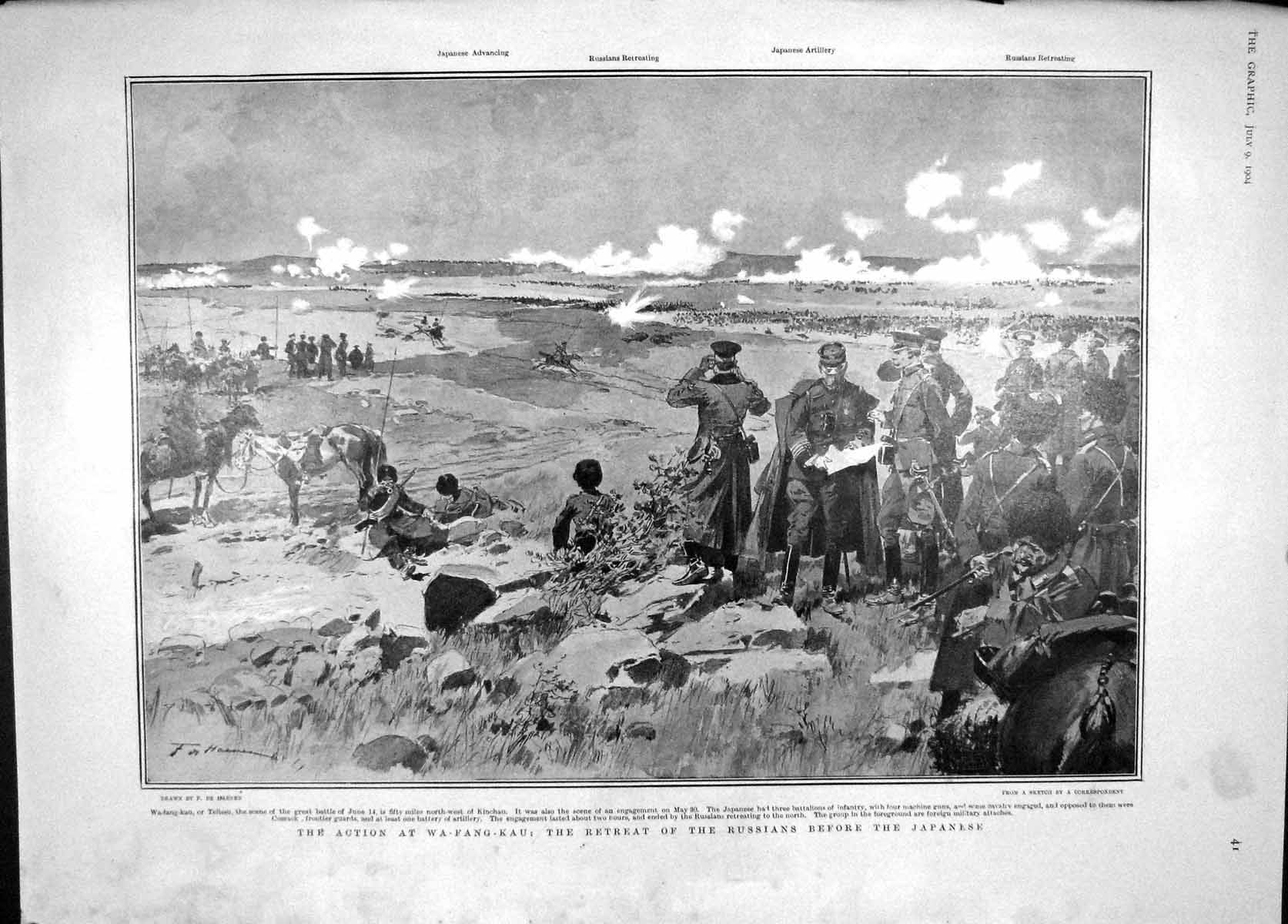Old Antique Print 1904 War Wa-Fang-Kau Japan Army Watts Ship Iduna Kiel 20th