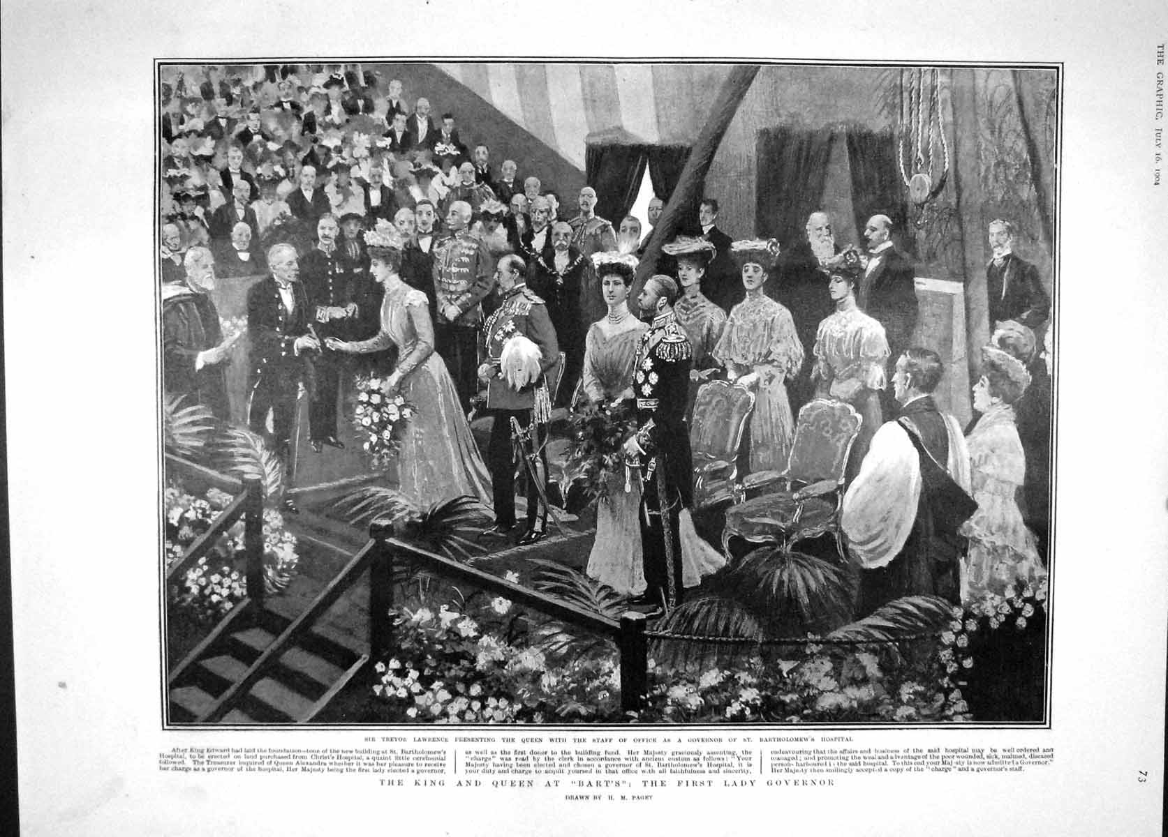 Old Antique Print 1904 King Barts Hospital Lawrence Memorial Wilson War 20th