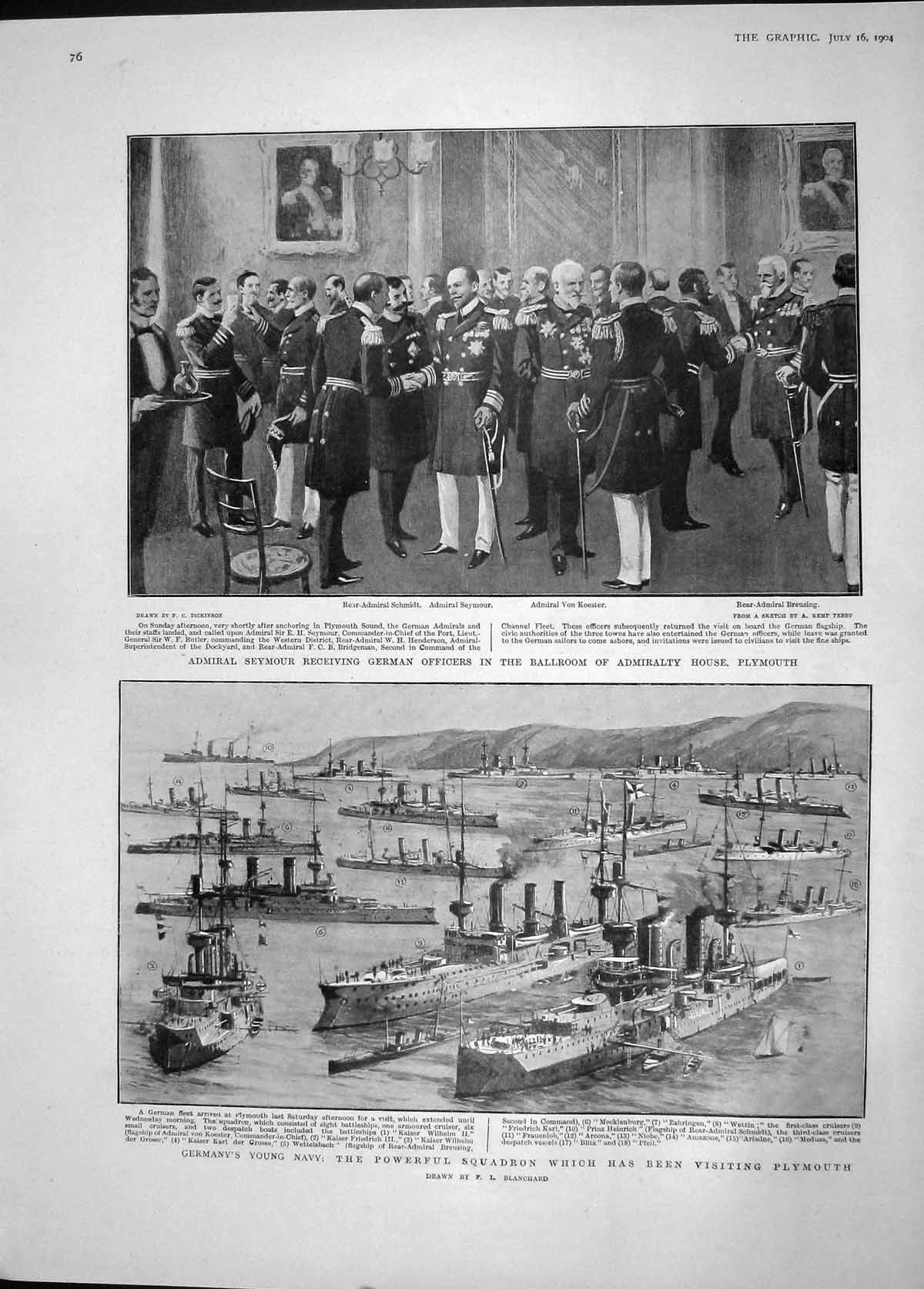 Old Antique Print 1904 Seymour Plymouth Navy War Ships Watts Jong Elliott 20th