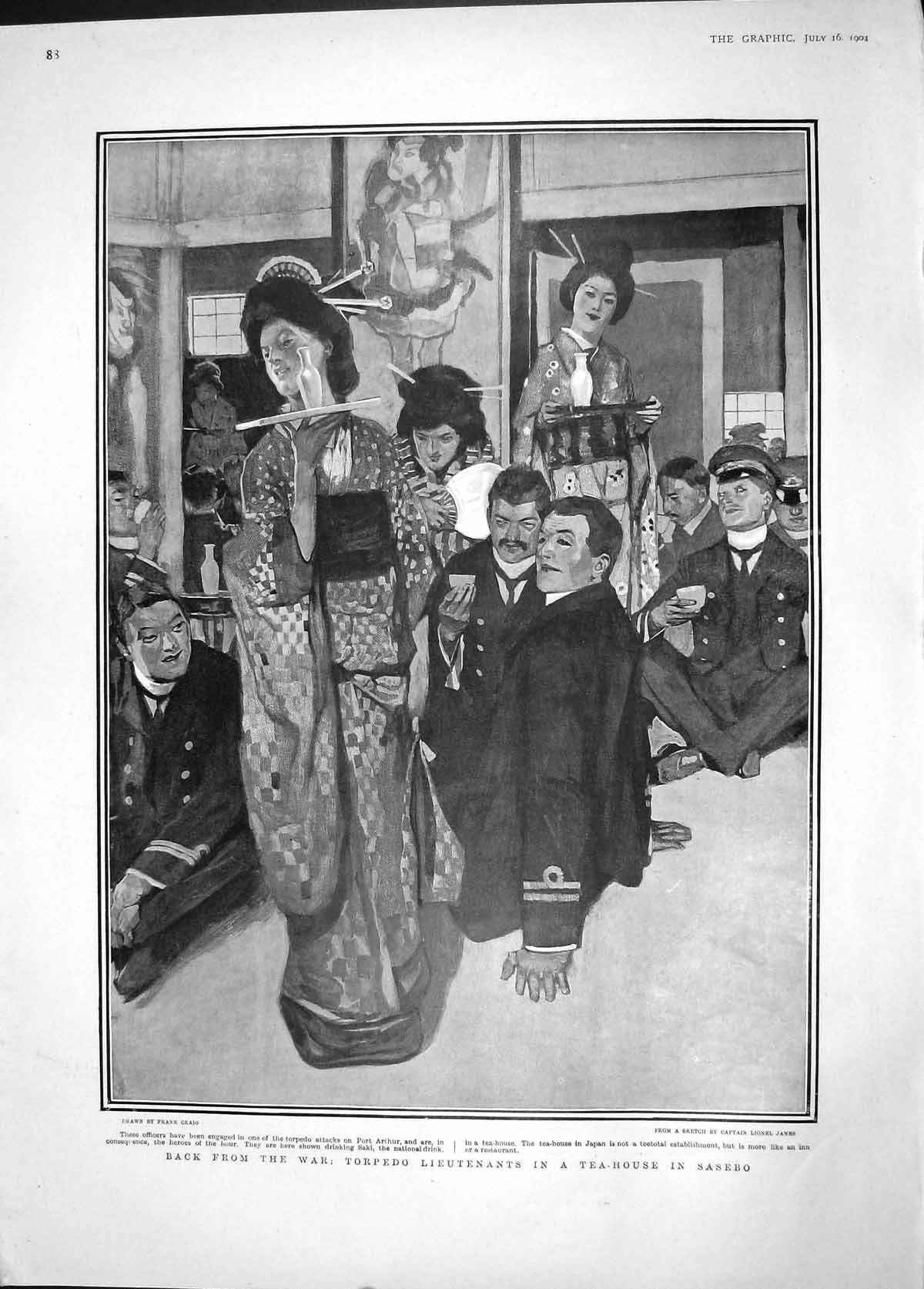 Old Antique Print 1904 Torpedo Offices Sasebo Japan Bisley Wynne Walking 20th