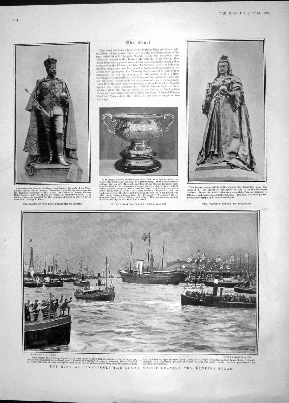 Original Old Antique Print 1904 Liverpool Ship Victoria Statue Stephanus Kruger
