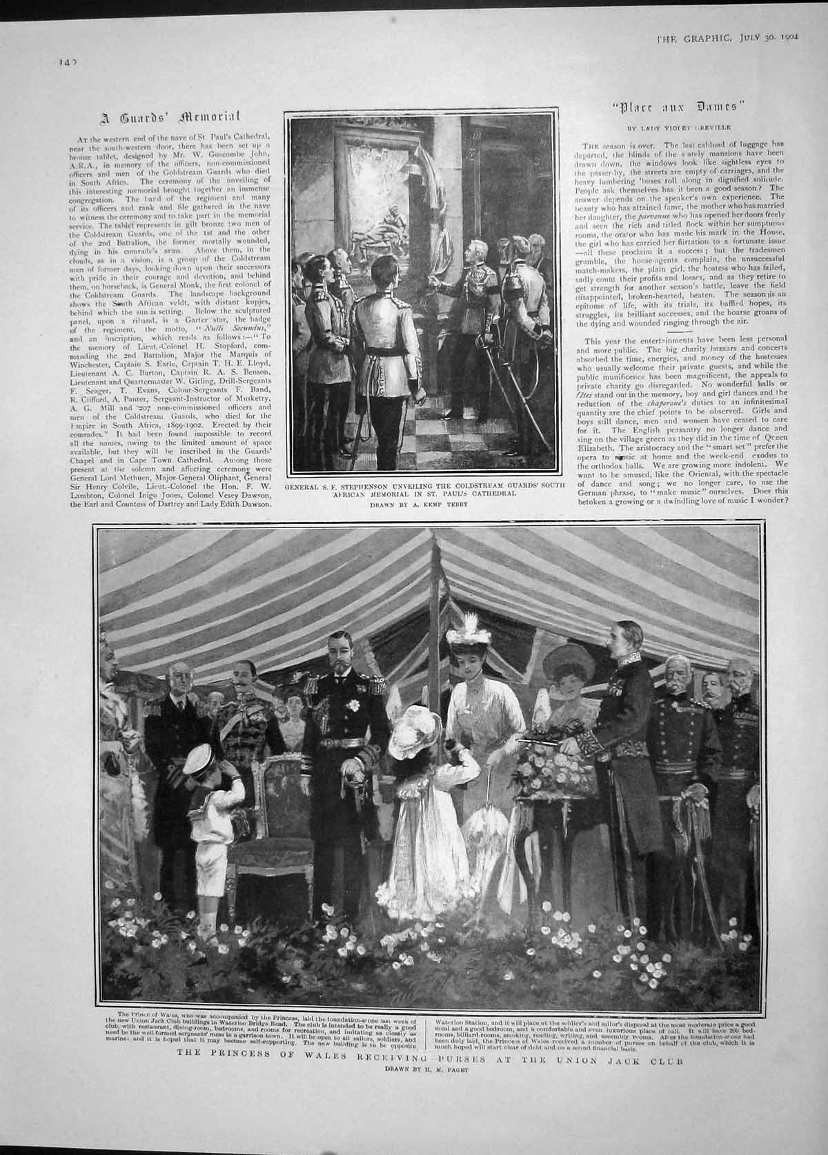 Old Antique Print 1904 Princess Wales Purses Union Jack Club Stephenson 20th
