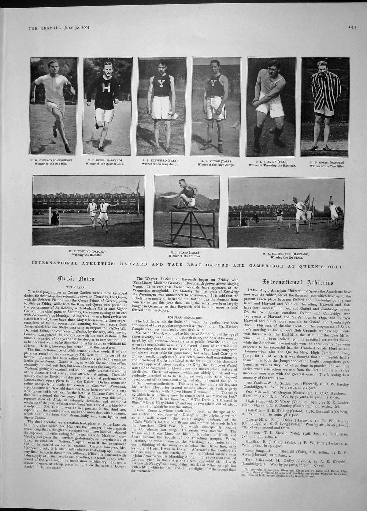Old Antique Print 1904 Athletics Harvard Yale Dives Clapp Ship Worcester 20th
