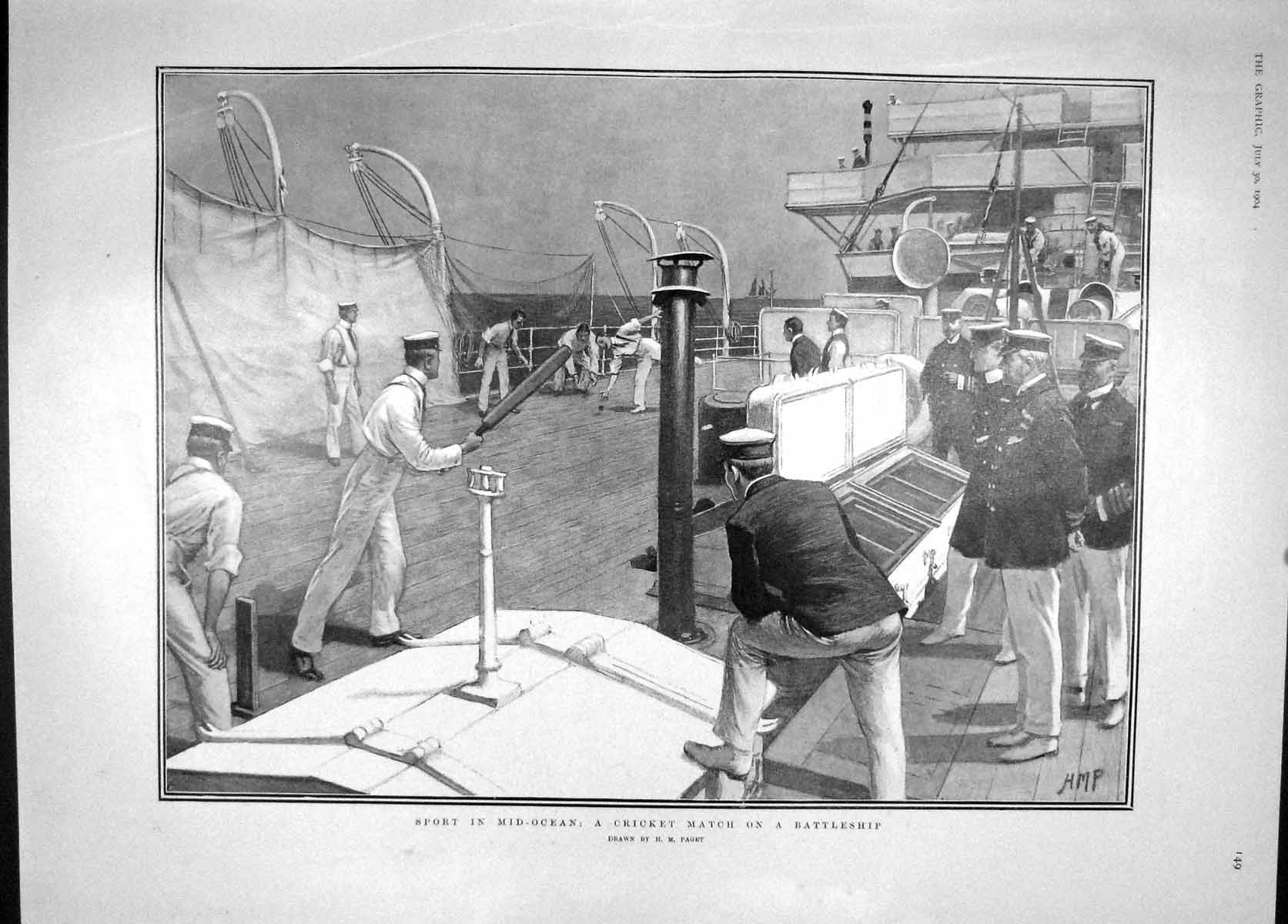 Old Antique Print 1904 Cricket Match Battle Ship Formosa Ardova Hipsang 20th