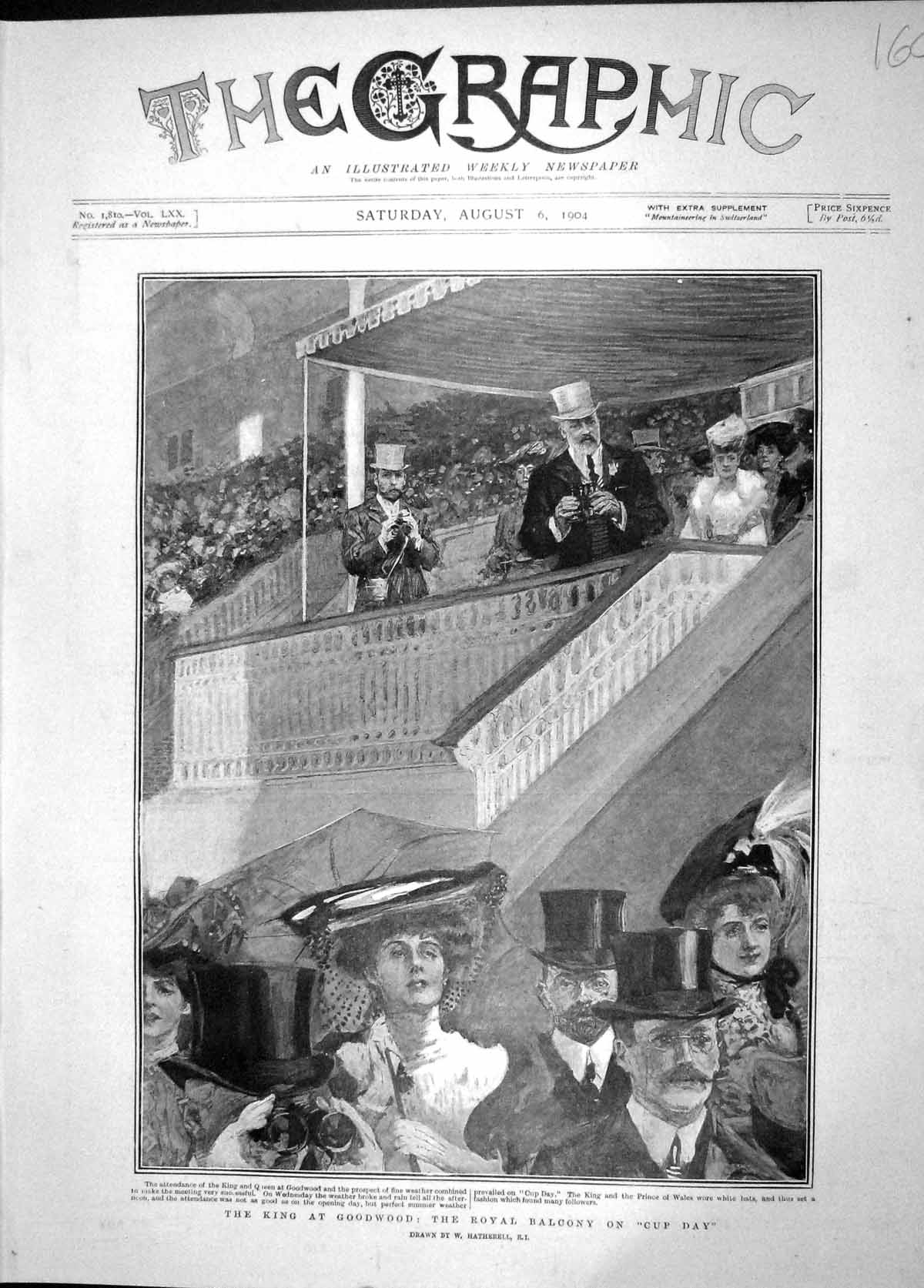Original Old Antique Print 1904 King Queen Goodwood Horse Racing Royal Balcony
