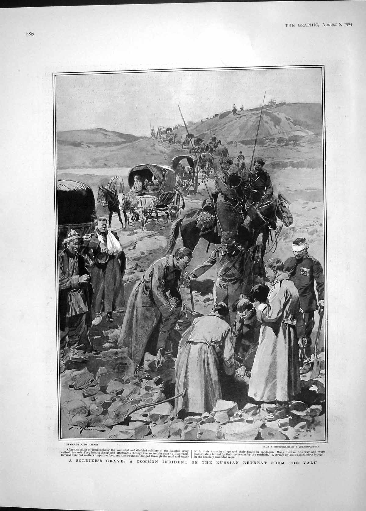 Original Old Antique Print 1904 Funeral Sier War Yalu Kiuliencheng Race Solent