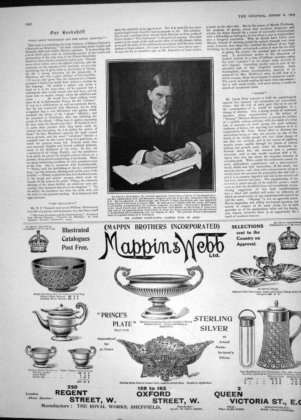 Original Old Antique Print 1904 Sir Alfred Scott-Gatty Garter King Arms Mappin