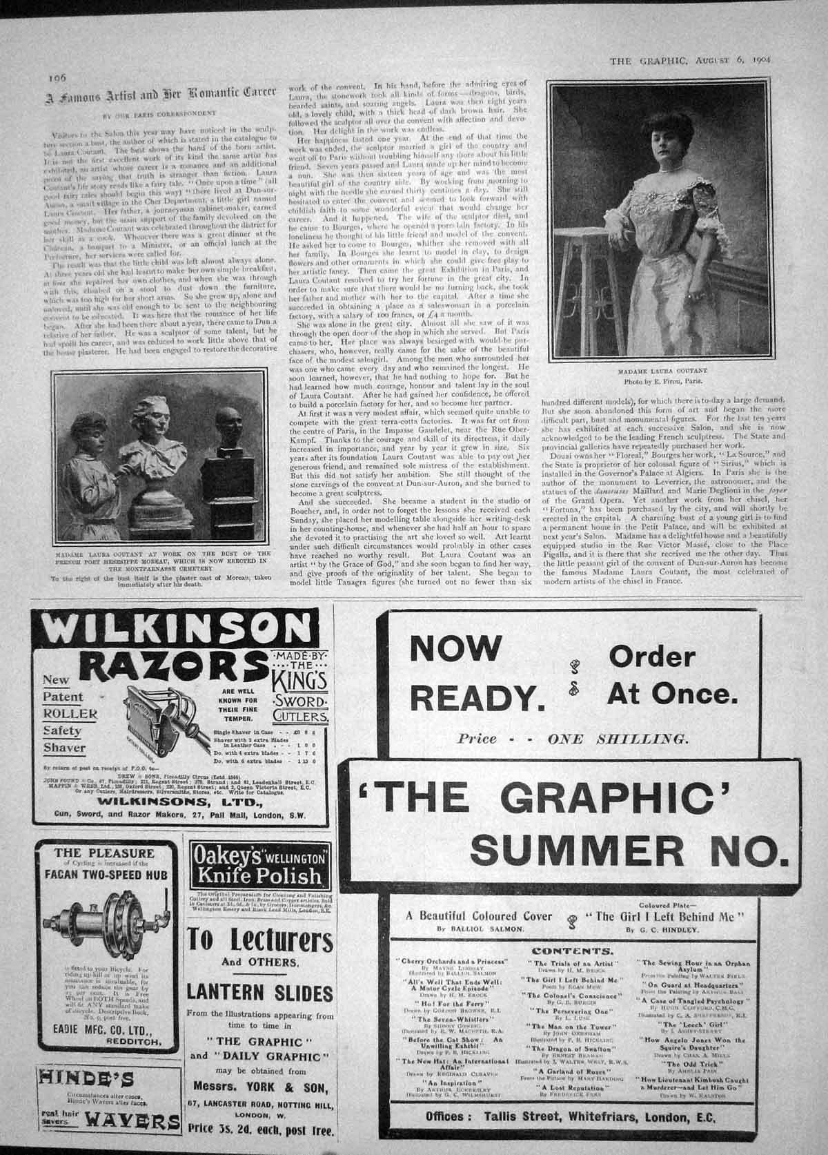 Original Old Antique Print 1904 Madame Laura Coutant Artist Wilkinson Razors