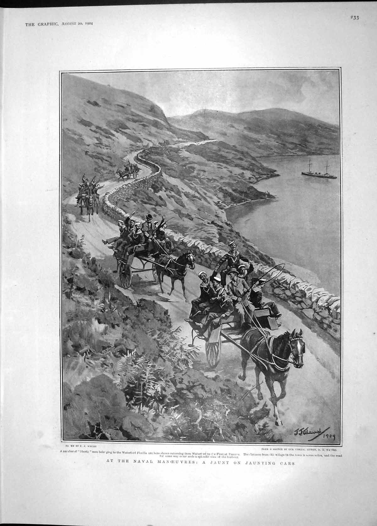 Old Antique Print 1904 Navy Jaunting Cars Flotilla Tsar Army Tsaritsa War 20th