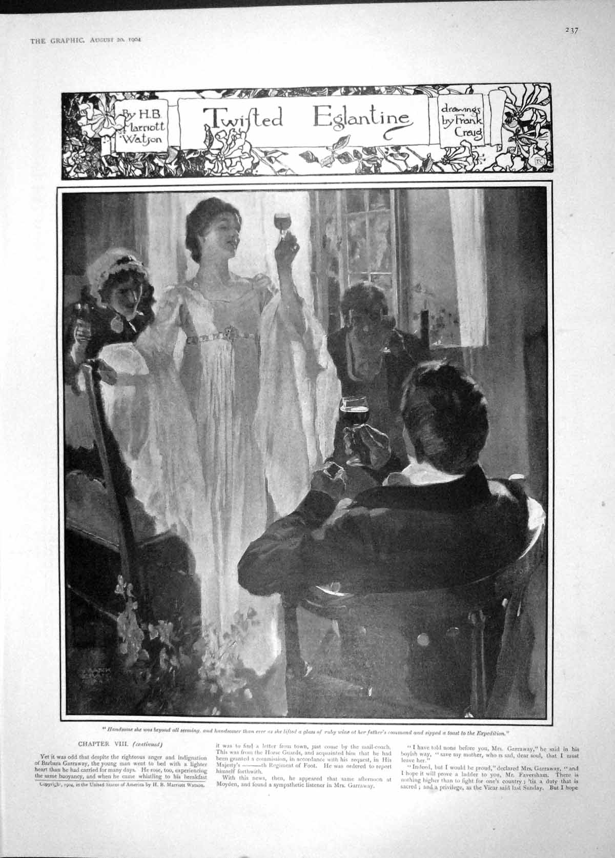 Original Old Antique Print 1904 Twisted Eglantine Ladies Men Drinking Ruby Wine
