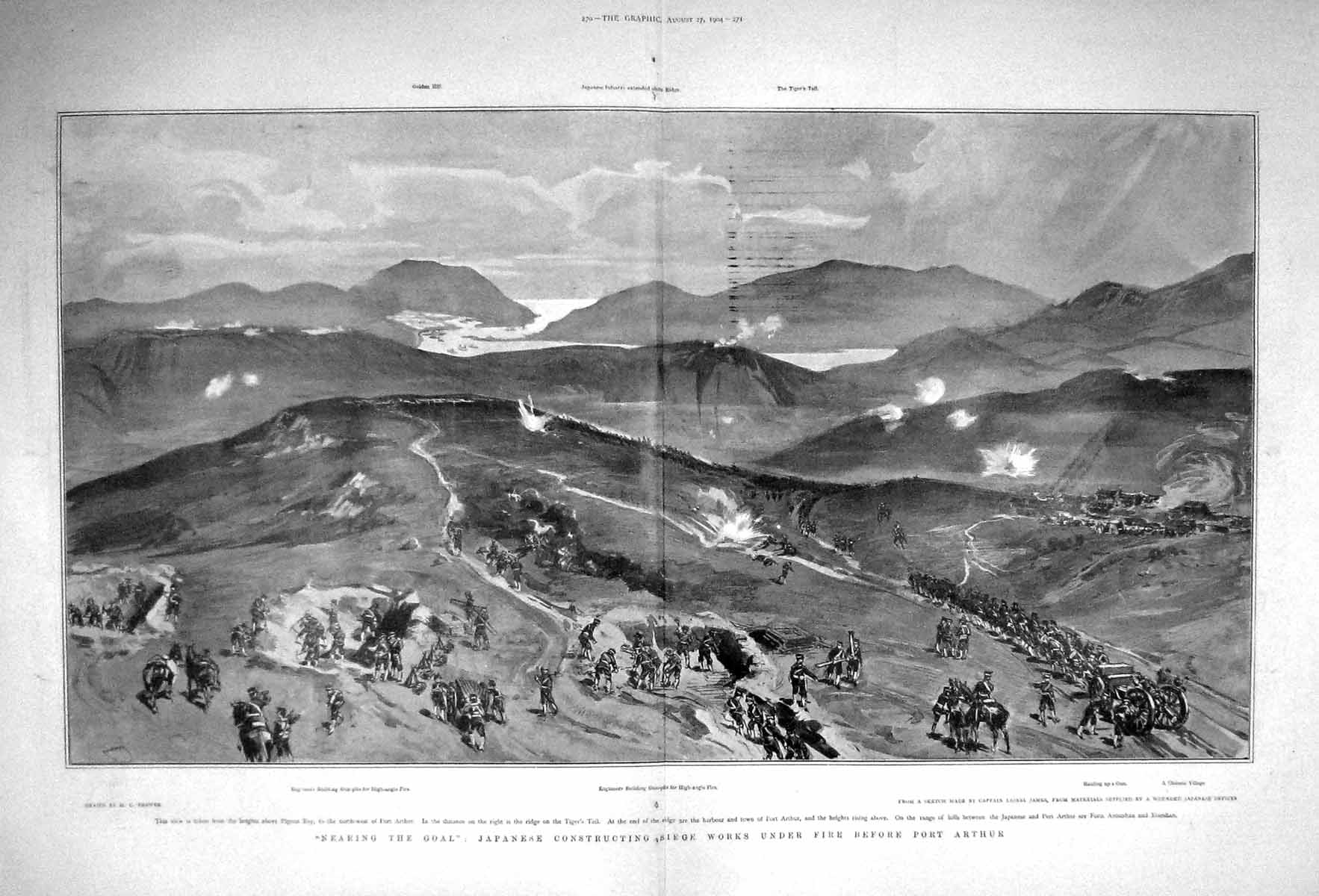 Original Old Antique Print 1904 Japanese Construction Port Arthur Pigeon Bay