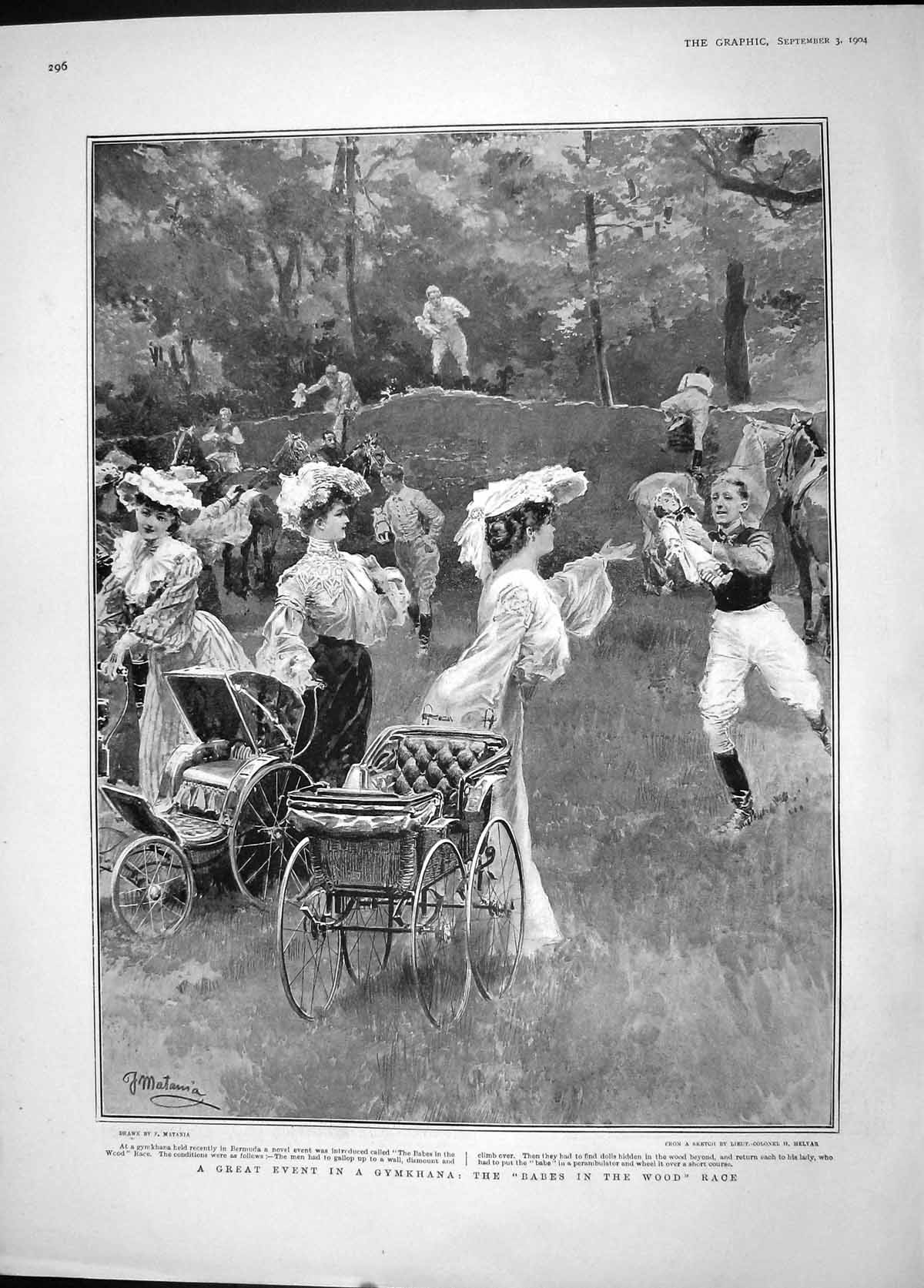 Original Old Antique Print 1904 Babes Wood Gymkhana Bermuda Len-Shan-Kwan War