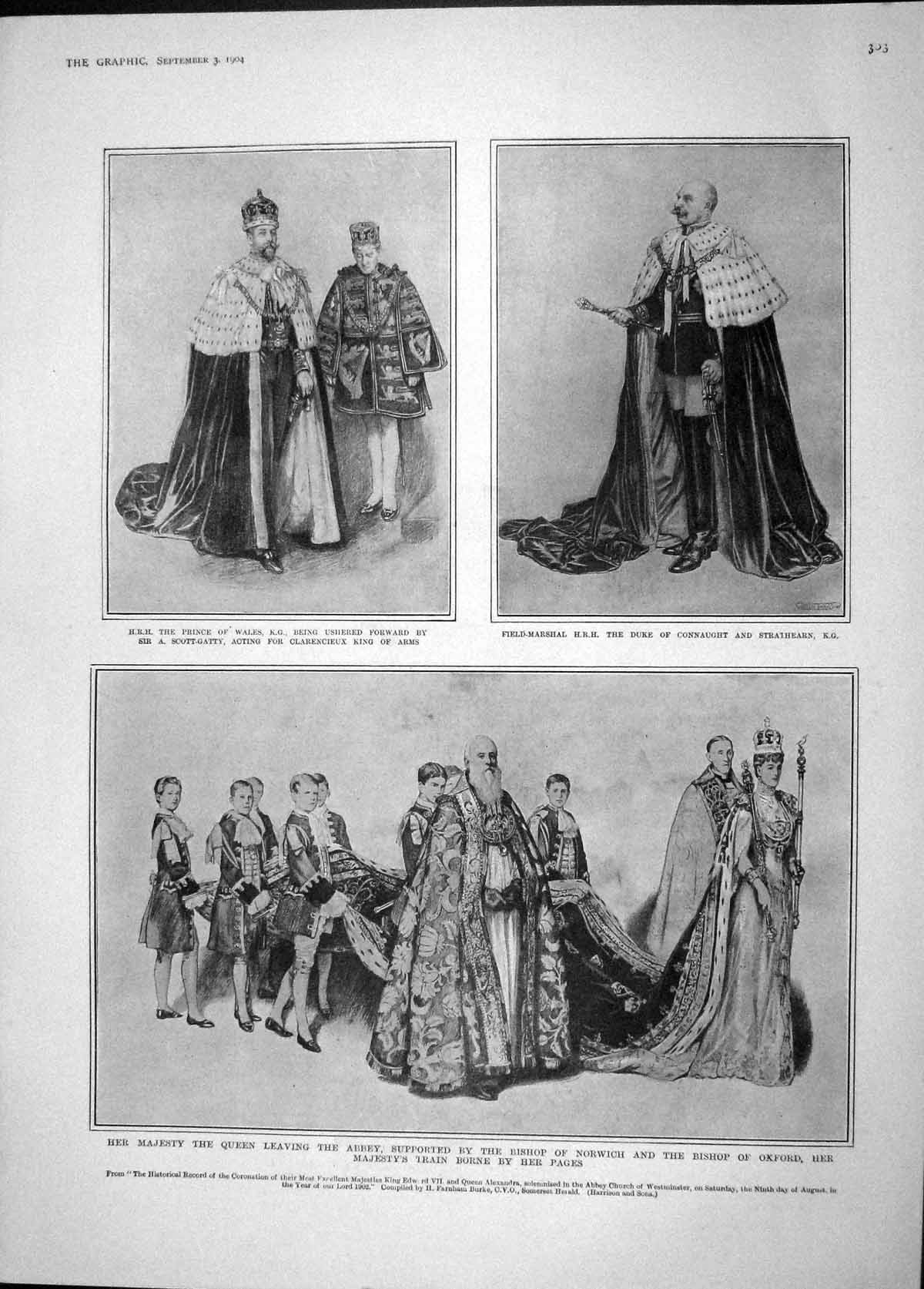 Old Antique Print 1904 Queen Coronation Prince Wales Bishop Duke Gerald 20th