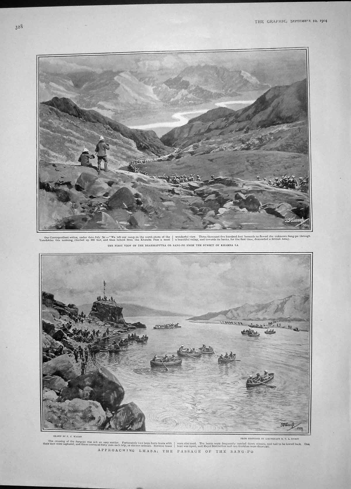 Original Old Antique Print 1904 Lhasa Sang-Po Khamba La Folies-Bergere Germany