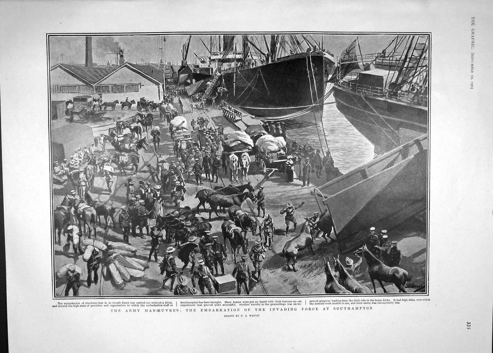 Old Antique Print 1904 Ship Army Southampton War Comedy Barrel Tub Boat 20th